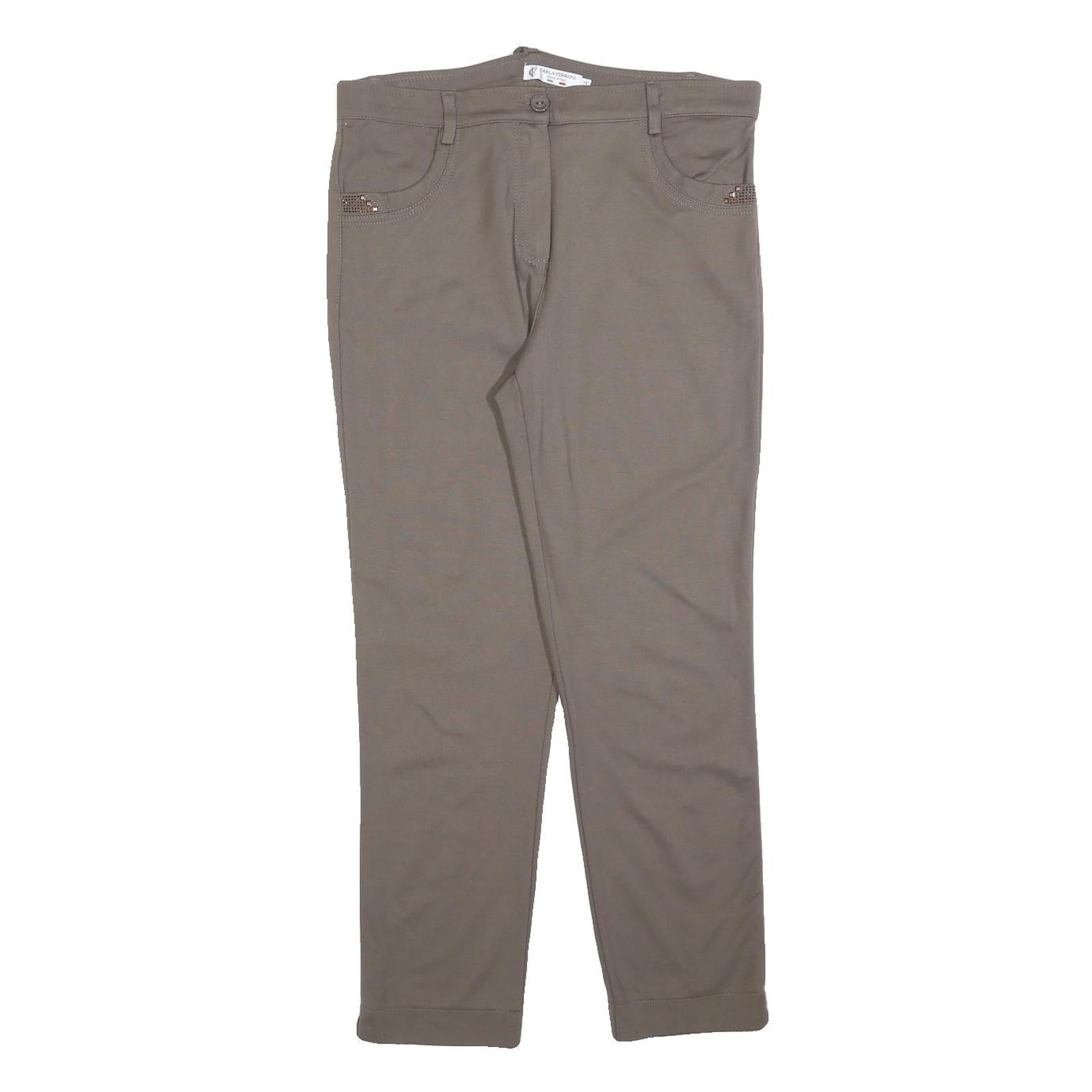 CARLA FERRONI Womens Slim Taupe Trousers W32 L27 Zip Pockets Tailored Refurbished - N/A refurbished available on Cerqular