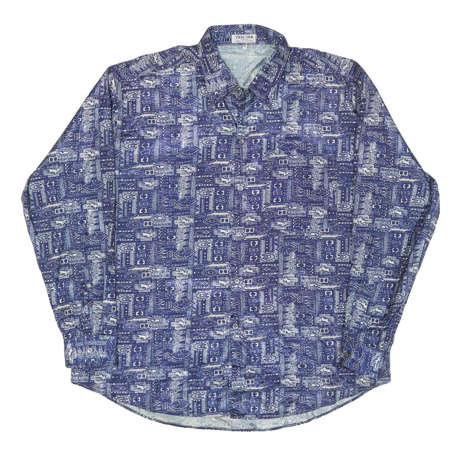 Mens Blue Printed Casual Shirt 3XL Lightweight Polyester Blend Relaxed Fit Refurbished - N/A refurbished available on Cerqular