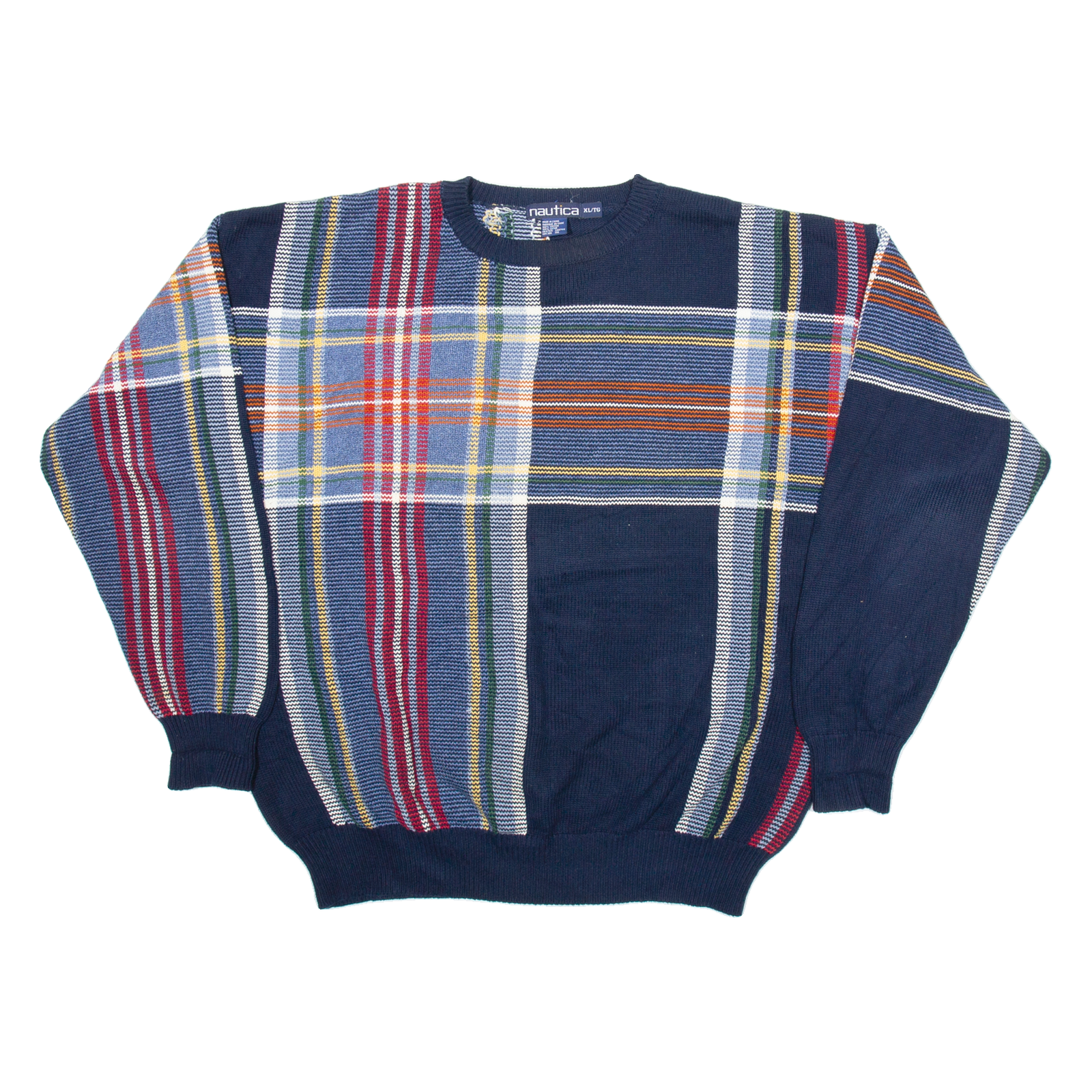 NAUTICA Mens Patterned Jumper Blue Check Tight Knit XL Refurbished - N/A refurbished available on Cerqular
