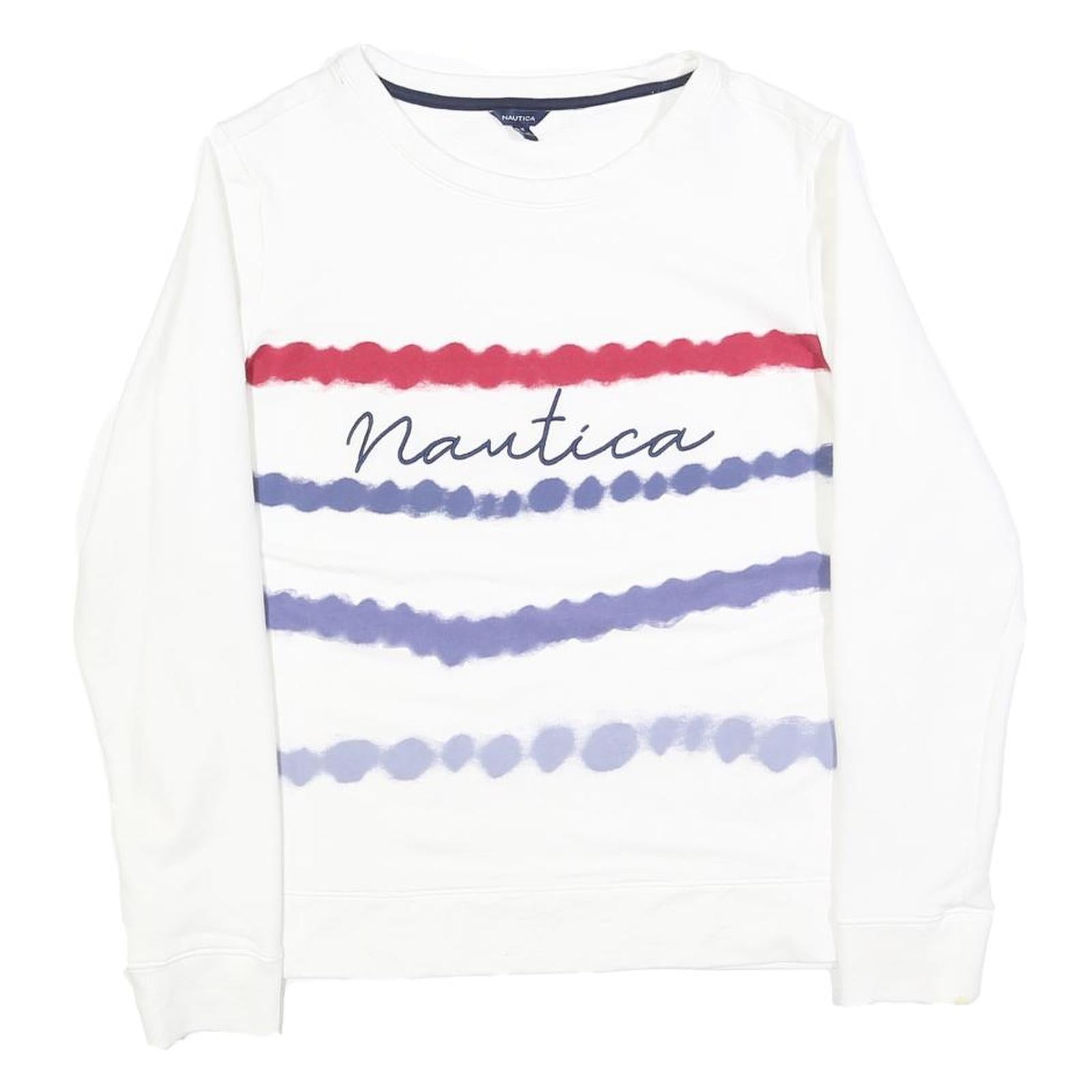 NAUTICA Womens White Red & Blue Crew Neck M Logo Printed Sweater Casual Wear Refurbished - N/A refurbished available on Cerqular
