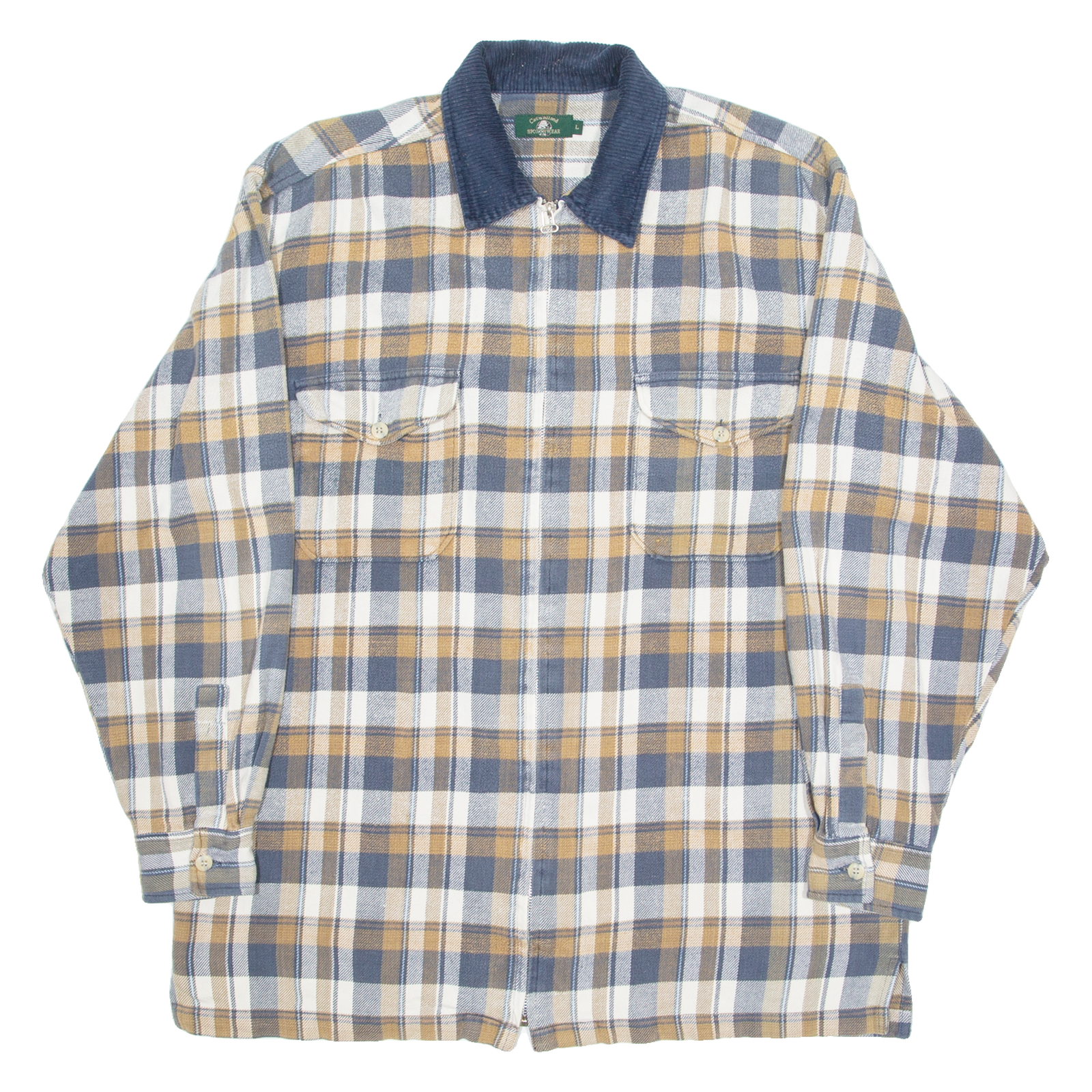 CASUAL LAND Zip Up Mens Flannel Shirt Blue Check Long Sleeve L Refurbished - N/A refurbished available on Cerqular