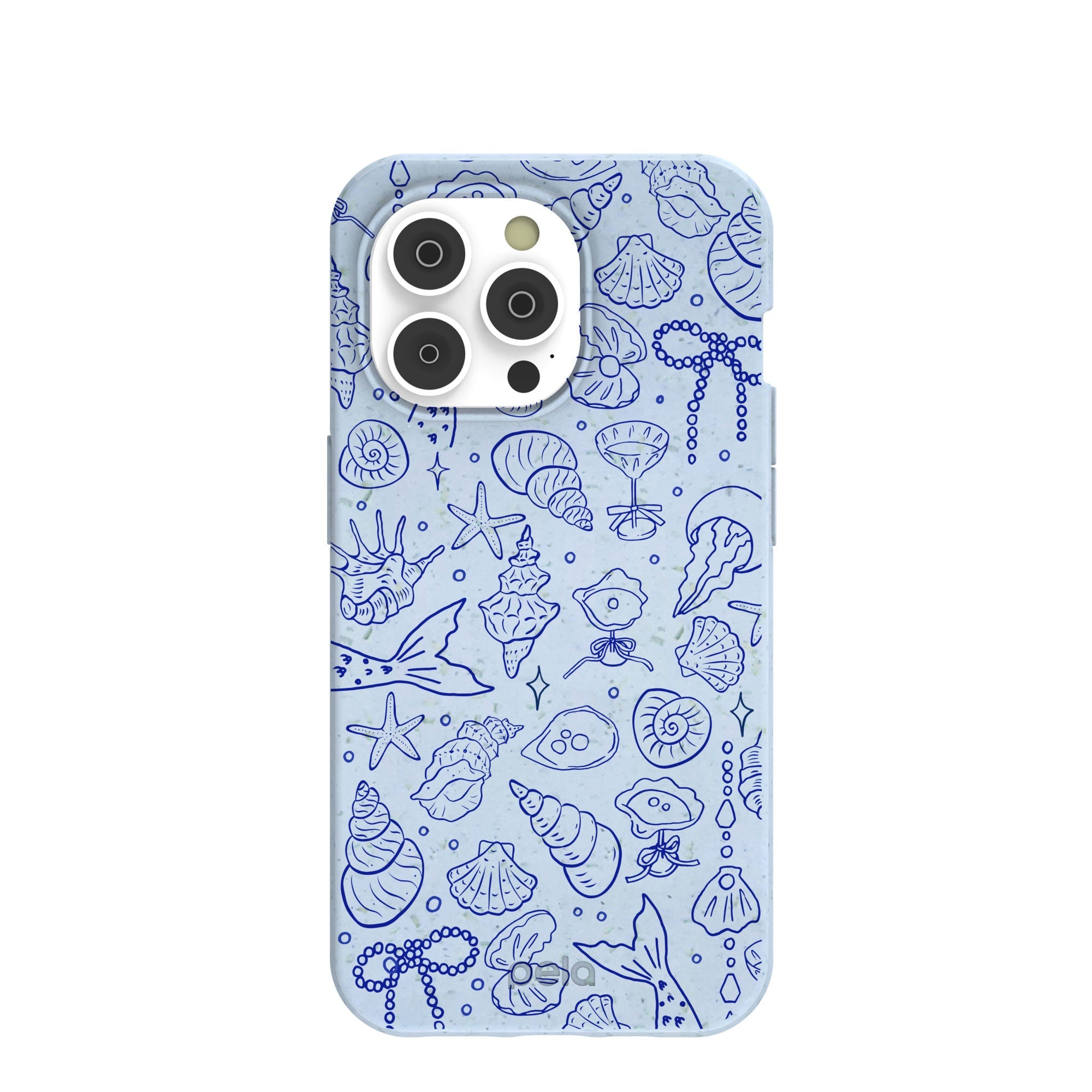 Powder Blue Ocean Charms iPhone 14 Pro Case Refurbished - Pela Case refurbished available on Cerqular