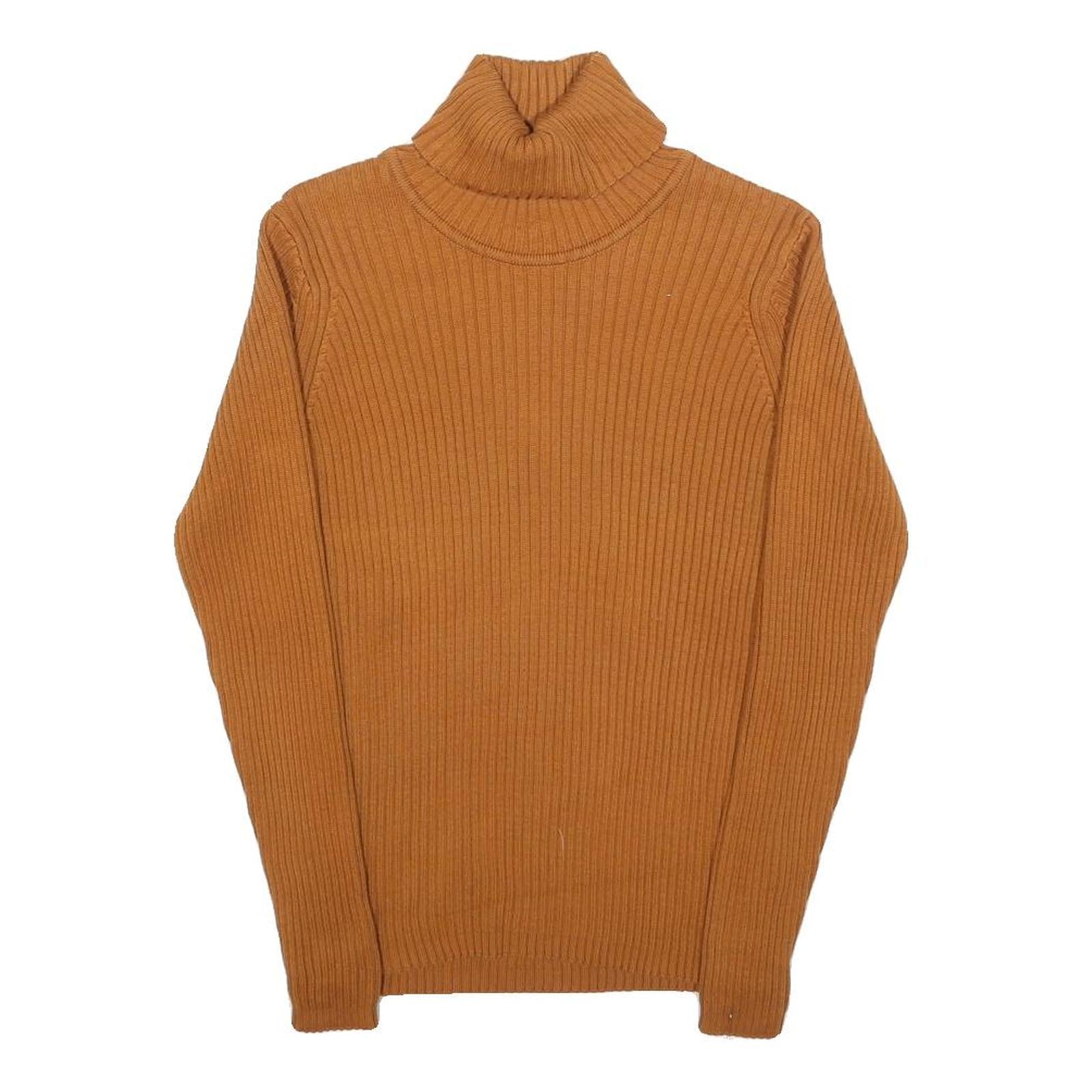 LL BEAN Womens Brown Plain Cotton Rib Knit Roll Neck Jumper M Casual Warm Refurbished - N/A refurbished available on Cerqular