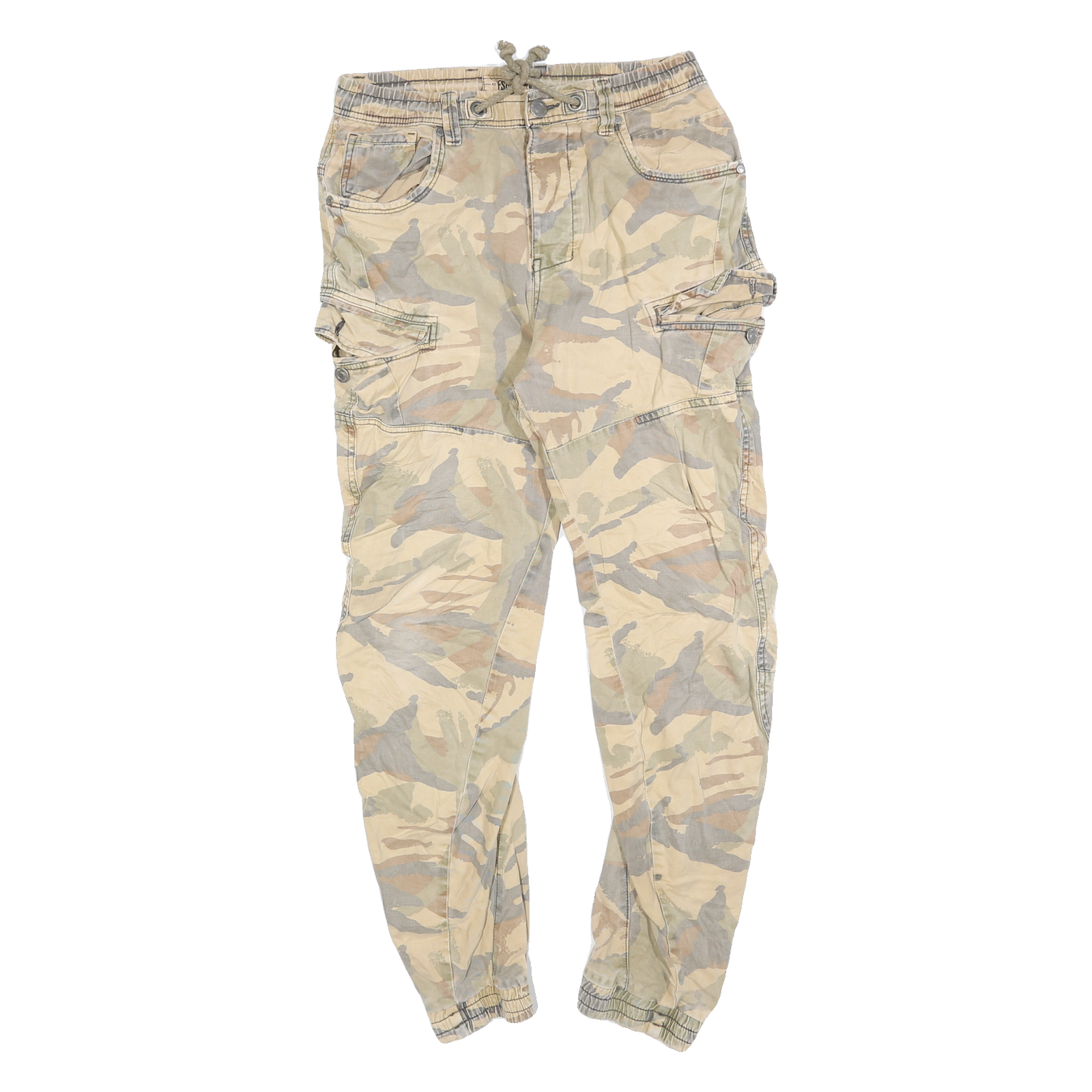 FSBN Mens Cotton Blend Beige Camouflage Slim Cargo Trousers W30 L30 Casual Urban Refurbished - N/A refurbished available on Cerqular
