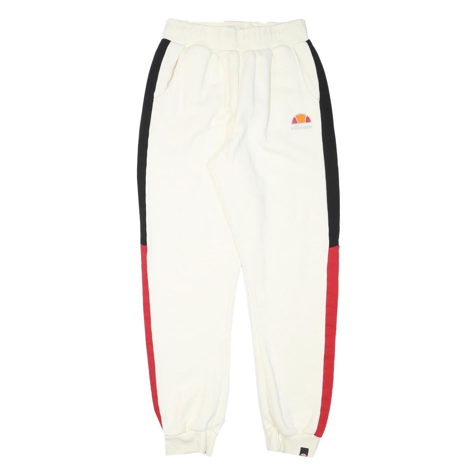 ELLESSE Womens Joggers White & Black & Red Slim Tapered UK 12 W25 L28 Cotton Refurbished - N/A refurbished available on Cerqular