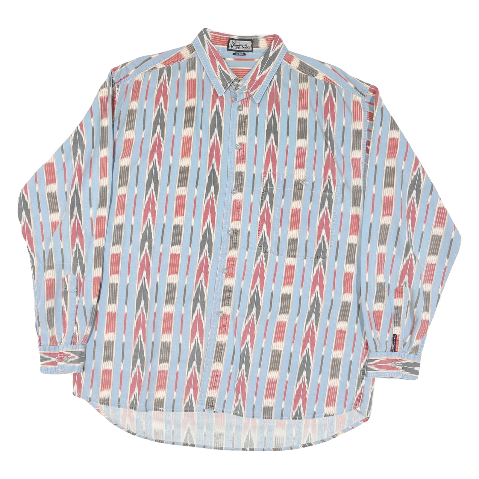 PIER CONNECTION Mens Blue Red & Grey Patterned Cotton Blend Shirt L Casual Refurbished - N/A refurbished available on Cerqular