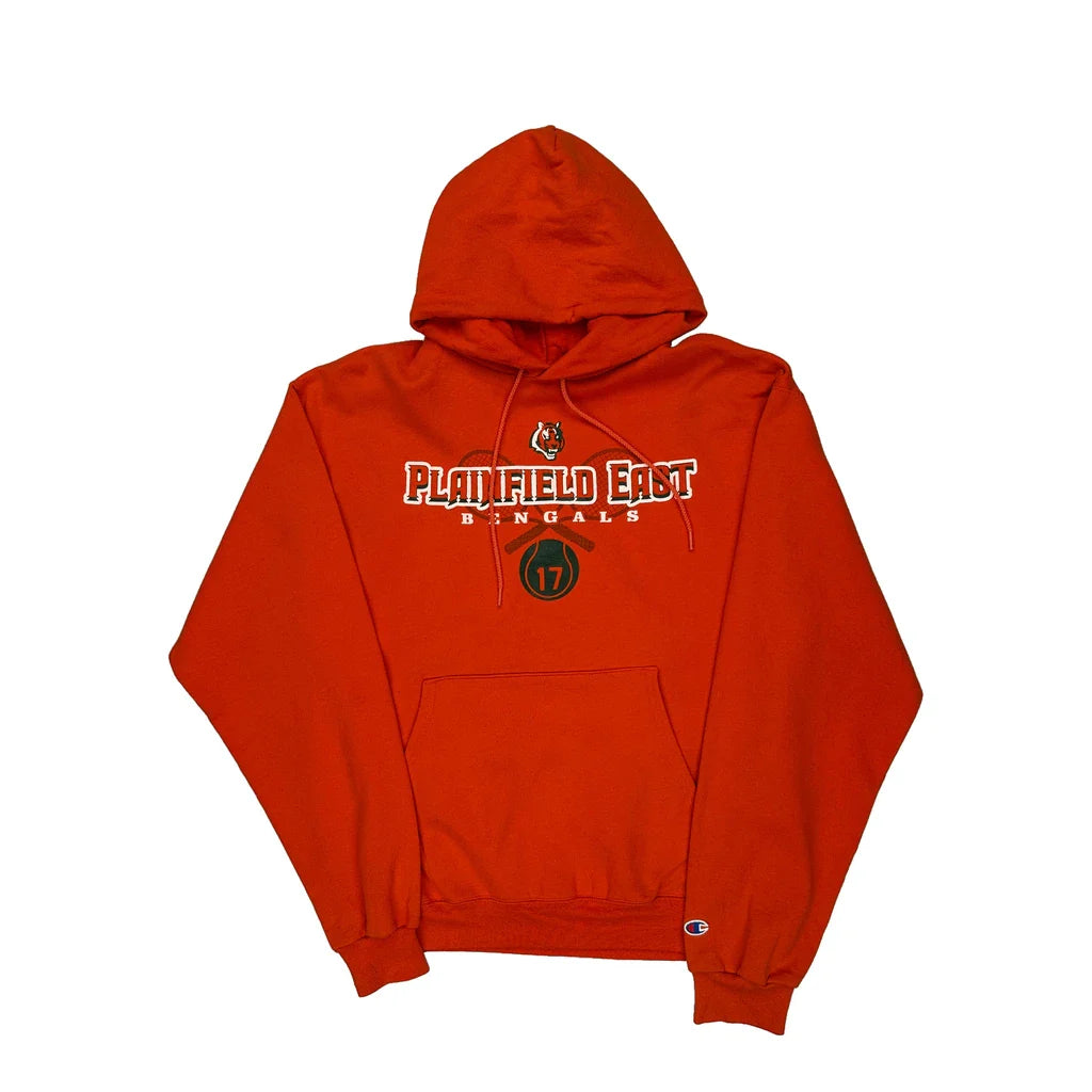 Plainfield East Bengals Champion College Hoodie - Medium Orange Cotton Refurbished - Thrifted (note: this is a term often used to describe second- refurbished available on Cerqular