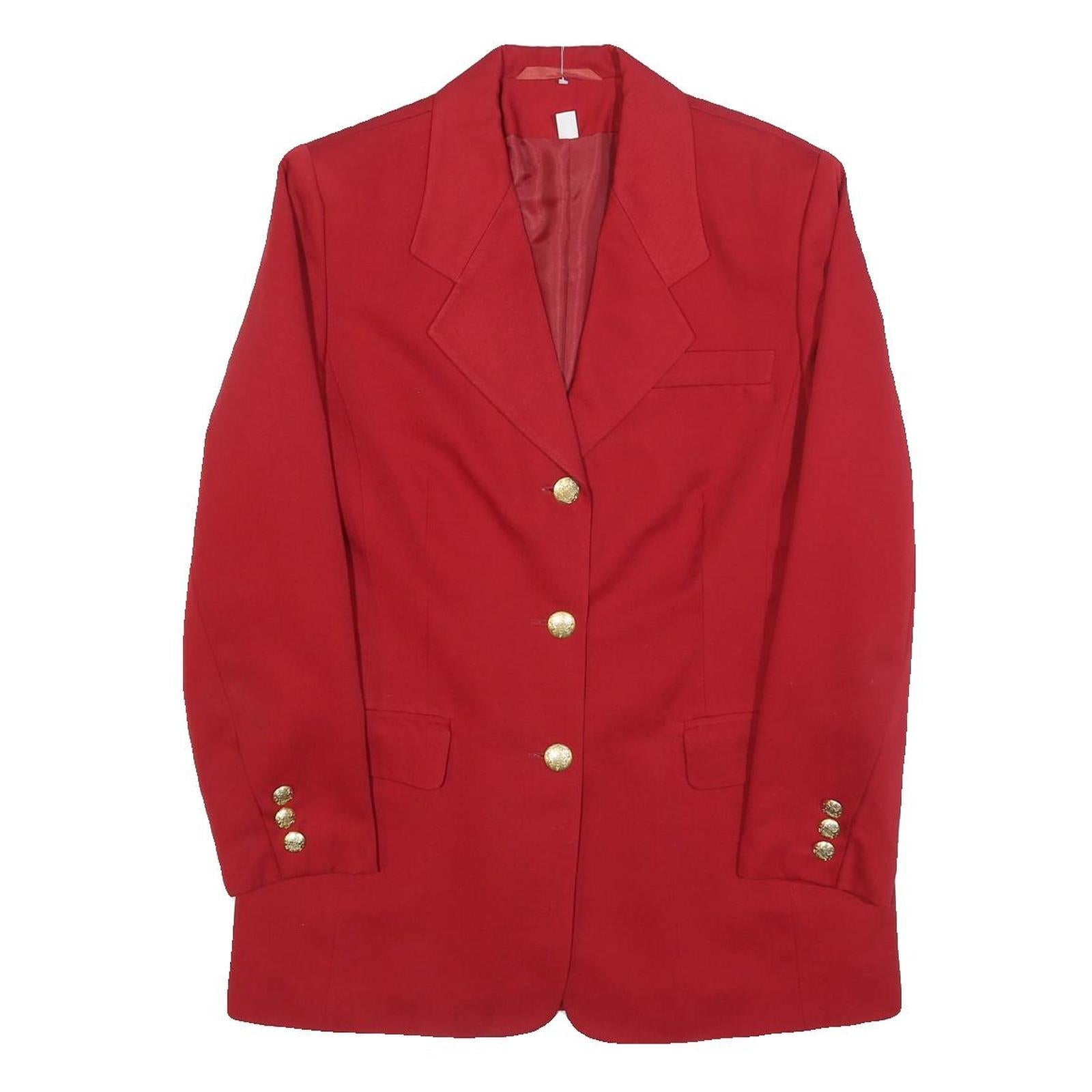Womens Red Classic Jacket UK 10 Polyester Blend Button Plain Elegant Buttoned Refurbished - N/A refurbished available on Cerqular