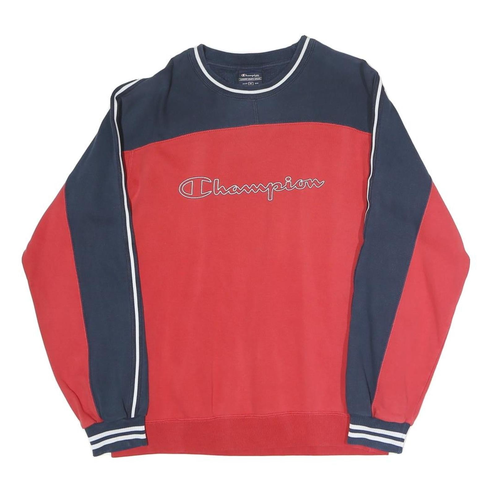 CHAMPION Womens Red & Navy Crew Neck M Colourblock Sweatshirt Cotton Blend Refurbished - N/A refurbished available on Cerqular