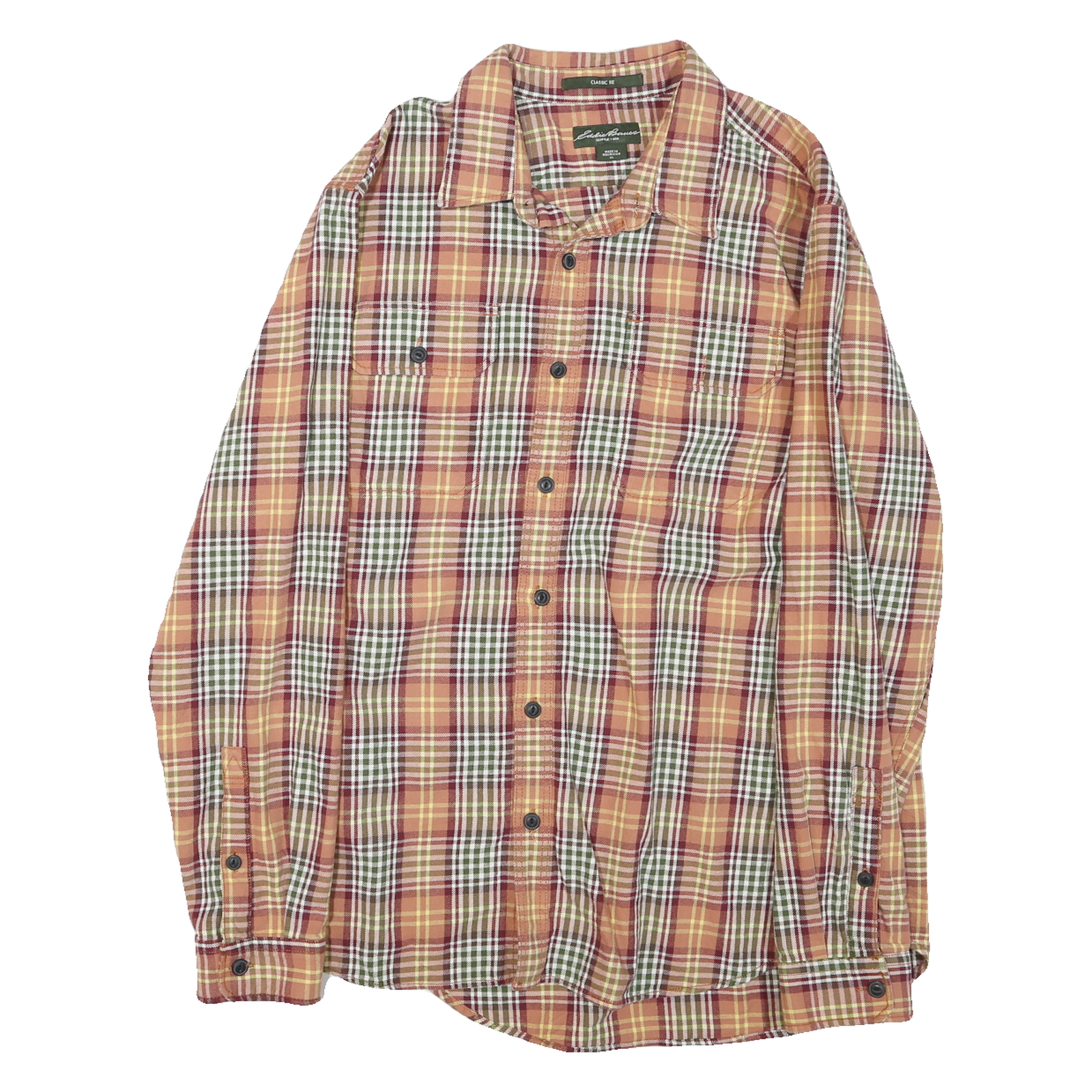 EDDIE BAUER Mens Orange & Green Check Shirt XL Classic Fit Button-Up Casual Refurbished - N/A refurbished available on Cerqular