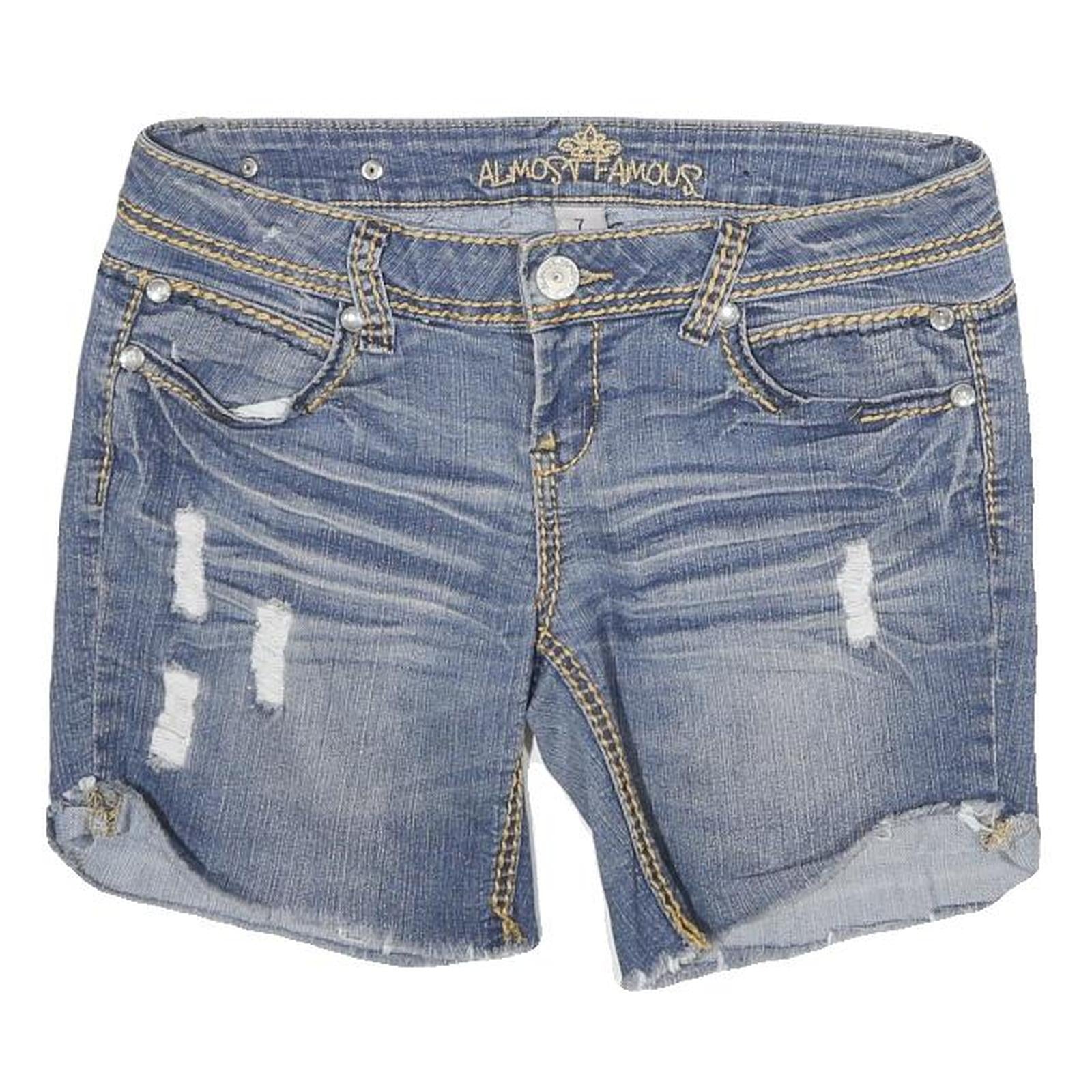 ALMOST FAMOUS Womens Denim Blue Casual Shorts Distressed L W30 Stylish Refurbished - N/A refurbished available on Cerqular