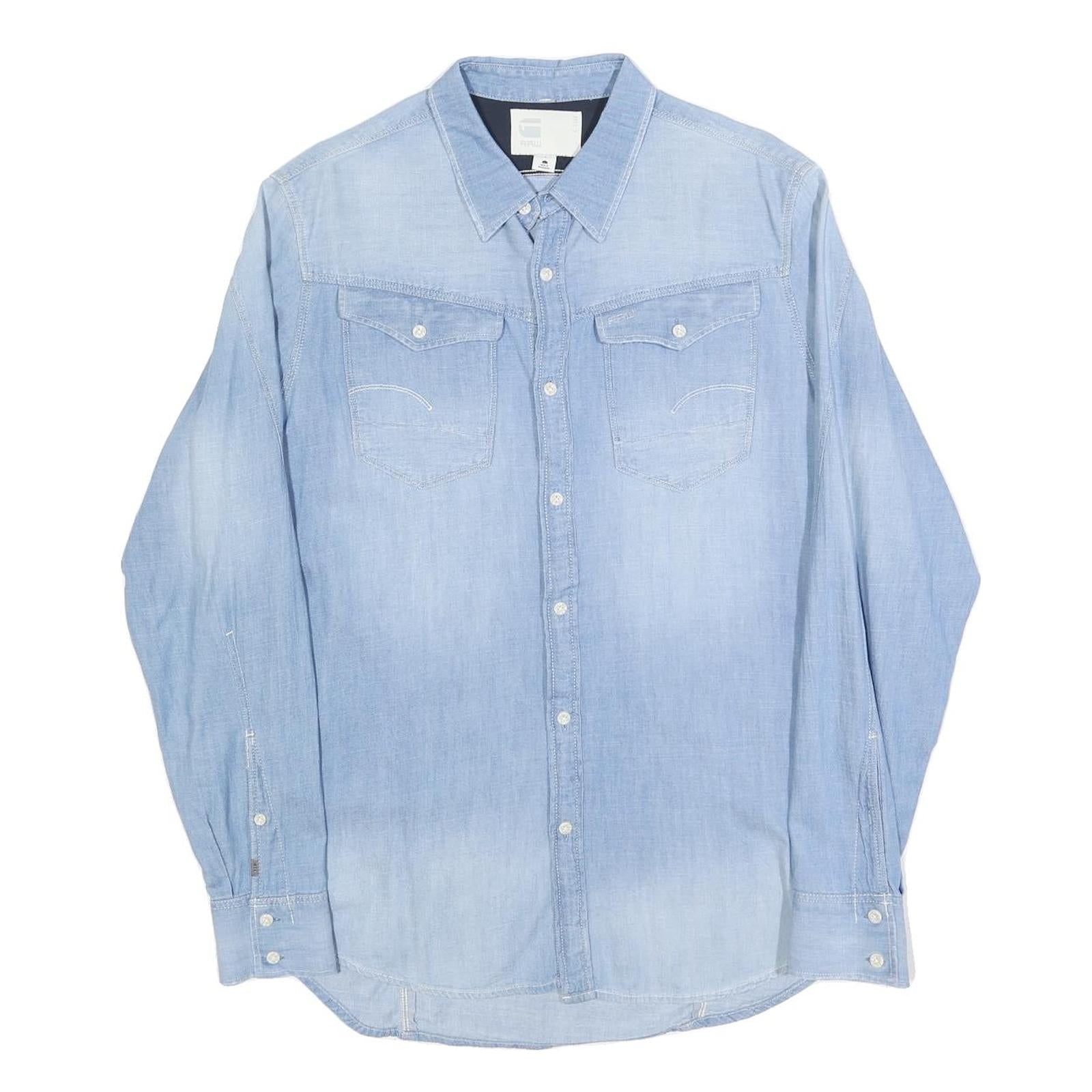G-STAR Mens Blue Denim Shirt L Button Pocket Casual Long Sleeve Cotton Blend Refurbished - N/A refurbished available on Cerqular