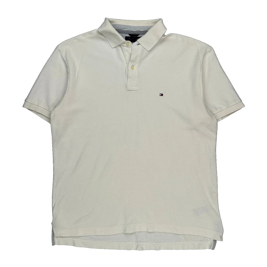 Tommy Hilfiger Polo Shirt - Large White Cotton Refurbished - Thrifted (note: this is a term often used to describe second- refurbished available on Cerqular
