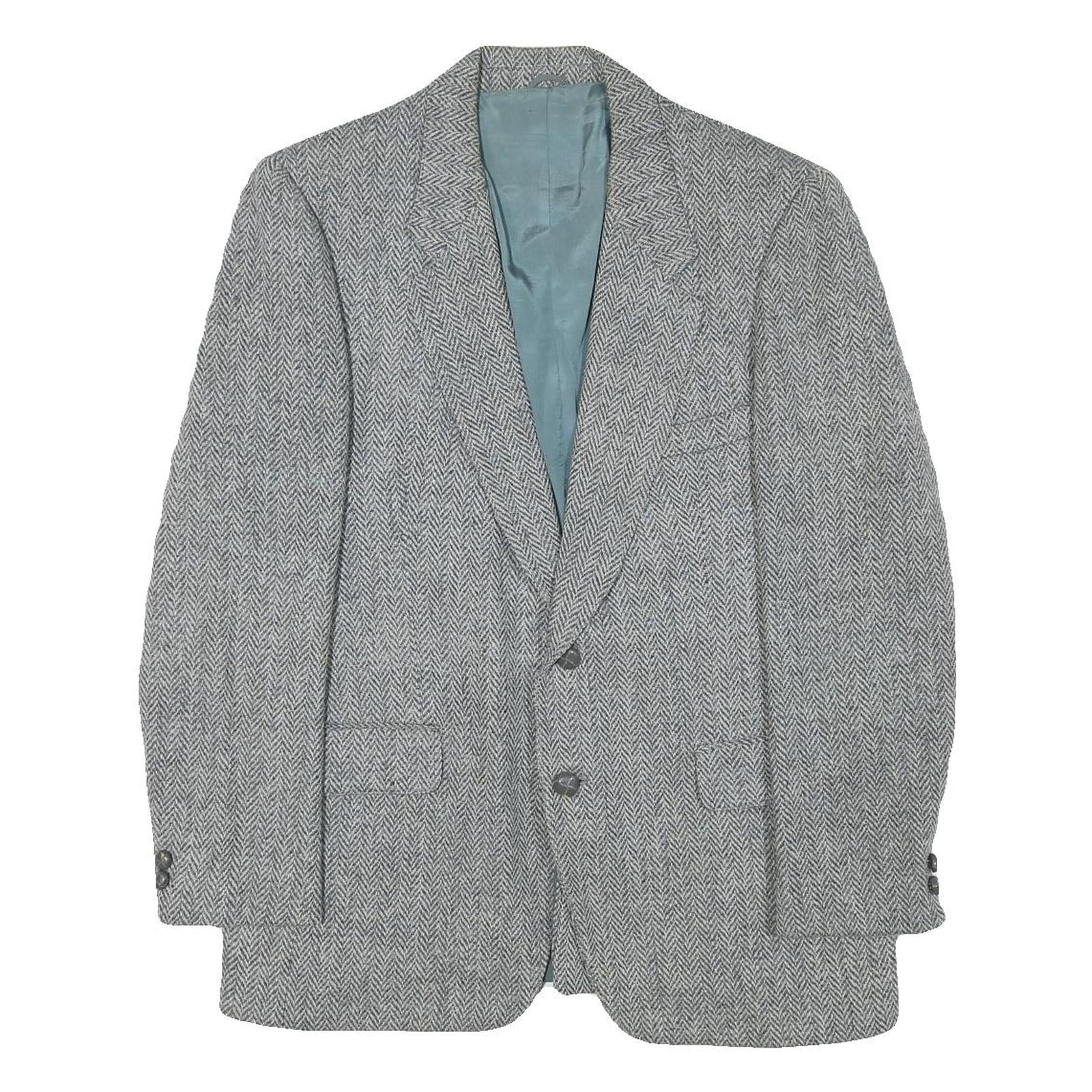 HARRIS TWEED Mens Grey Wool Herringbone Blazer Jacket M Woven Button Closure Refurbished - N/A refurbished available on Cerqular