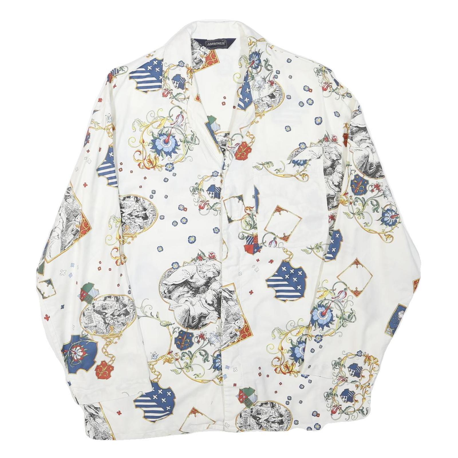 MARINER Mens White Patterned Shirt L Cotton Blend Artistic Print Refurbished - N/A refurbished available on Cerqular
