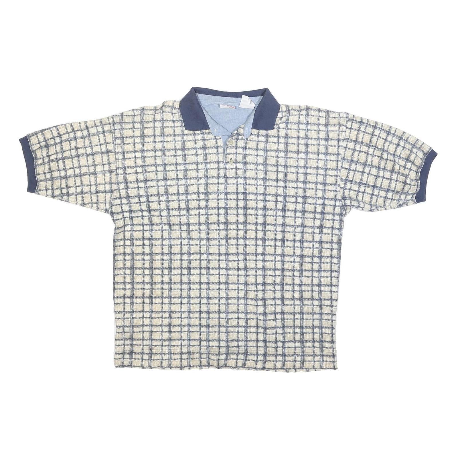 BUGLE BOY Mens Blue & Cream Checked Short Sleeve Polo Shirt M Cotton Blend Refurbished - N/A refurbished available on Cerqular