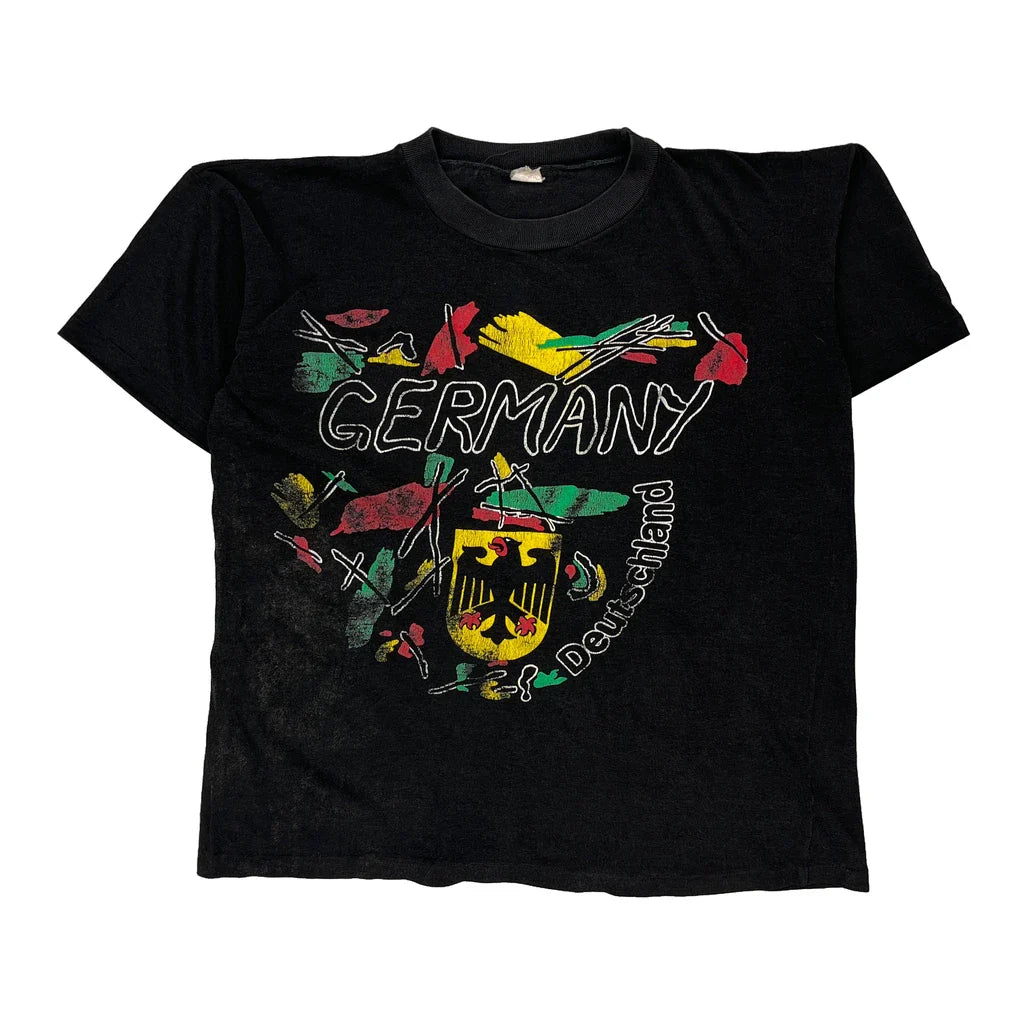 Germany Unbranded Single Stitch T-Shirt - Large Black Cotton Refurbished - Thrifted (note: this is a term often used to describe second- refurbished available on Cerqular