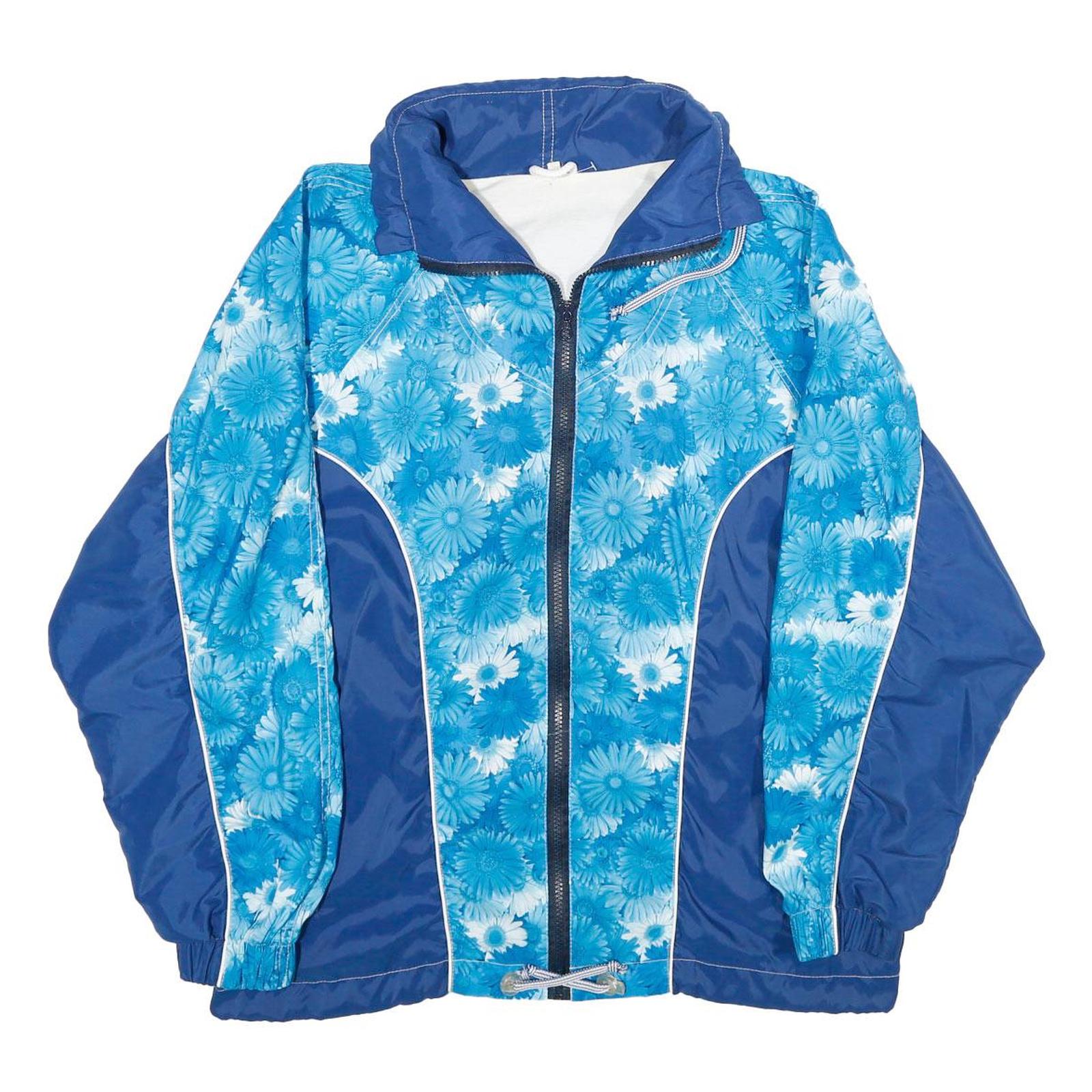 Womens Blue Floral Print Nylon Jacket M Zip Closure Casual Outerwear Refurbished - N/A refurbished available on Cerqular