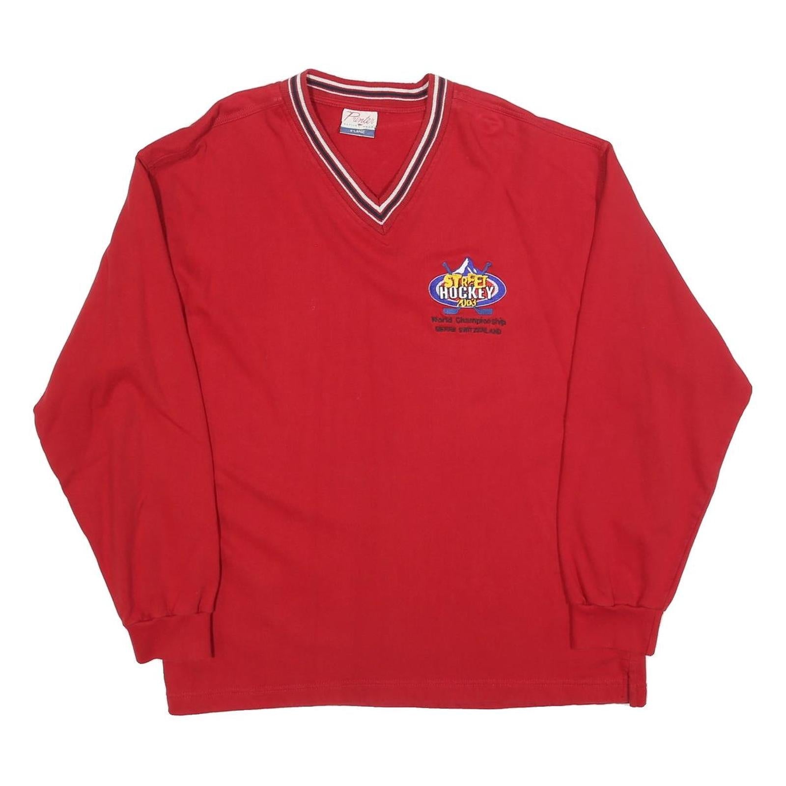 PRINTER Mens Red V-Neck XL Street Hockey Kids Embroidered Logo Sweatshirt Refurbished - N/A refurbished available on Cerqular