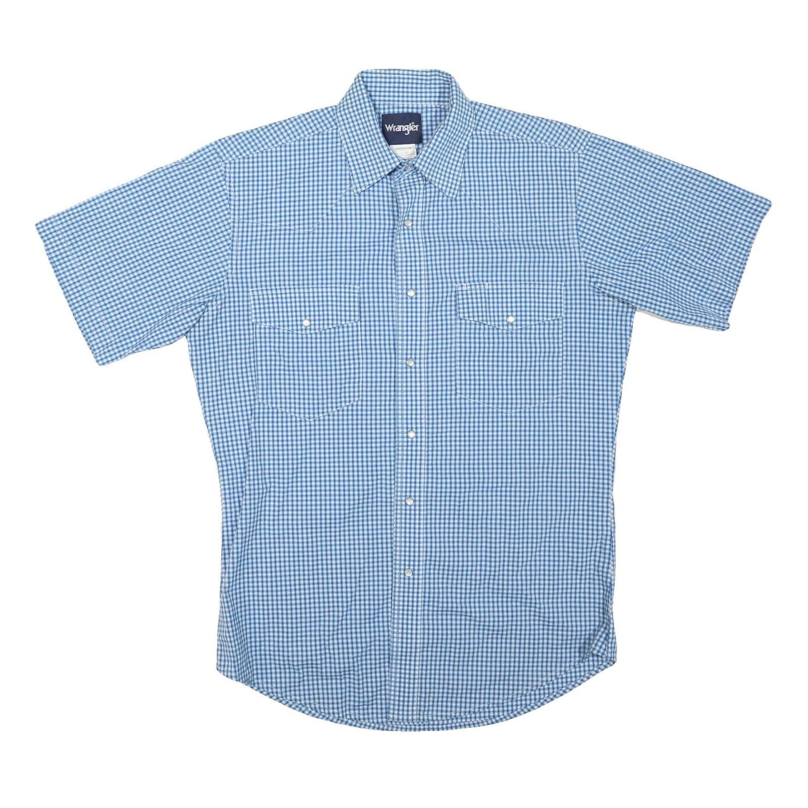 WRANGLER Mens Blue & White Check Shirt M Casual Button Pocket Retro Refurbished - N/A refurbished available on Cerqular
