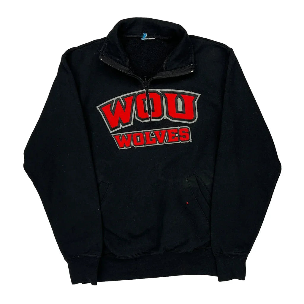Buy Wou Wolves Champion 1/4 Zip - Medium Black Cotton Blend Refurbished - $17.67 Wou Wolves Champion 1/4 Zip - Medium Black Cotton Blend Refurbished - Thrifted (note: this is a term often used to describe second- refurbished available on Cerqular