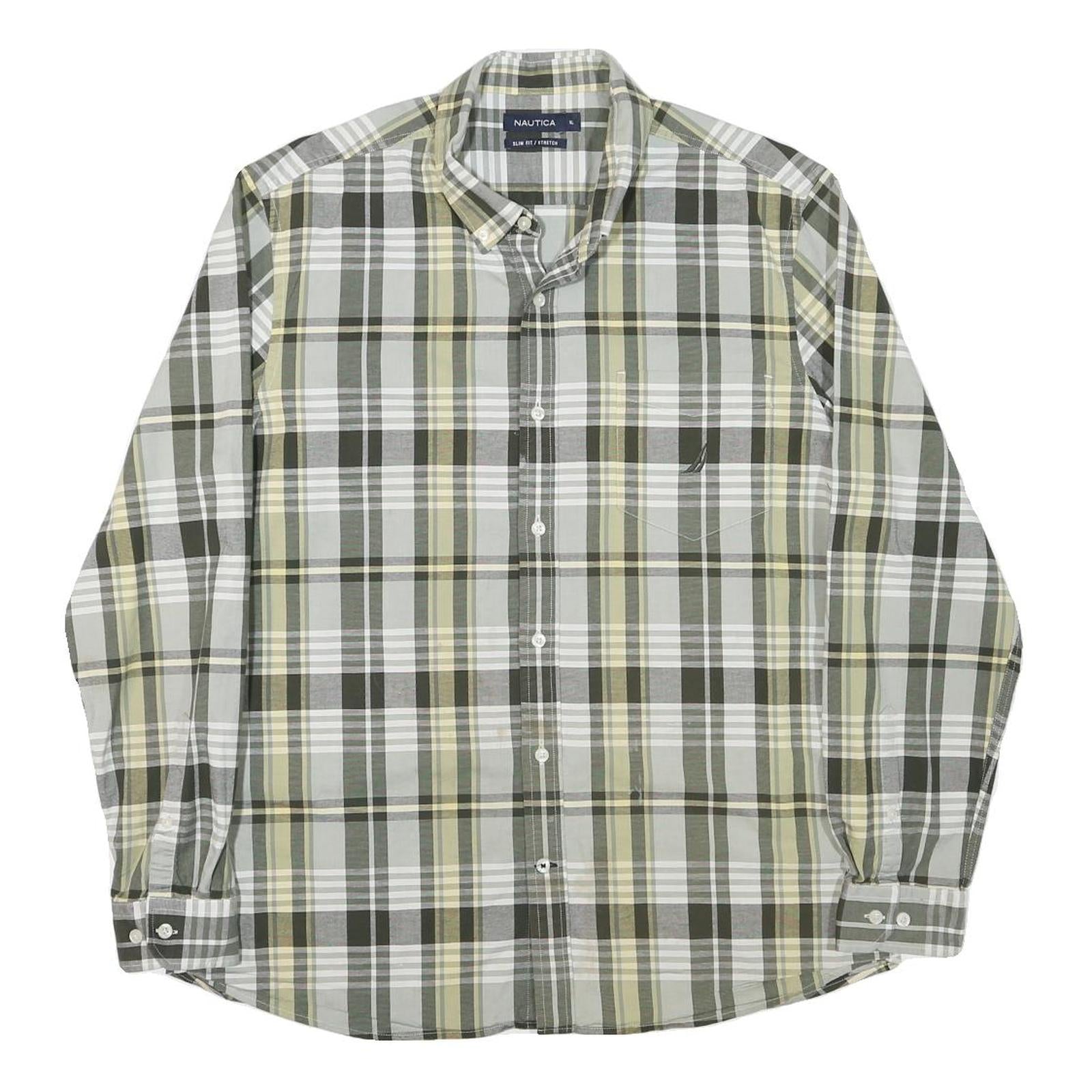 NAUTICA Mens Green & Beige Check Shirt XL Cotton Blend Slim Fit Casual Long Refurbished - N/A refurbished available on Cerqular