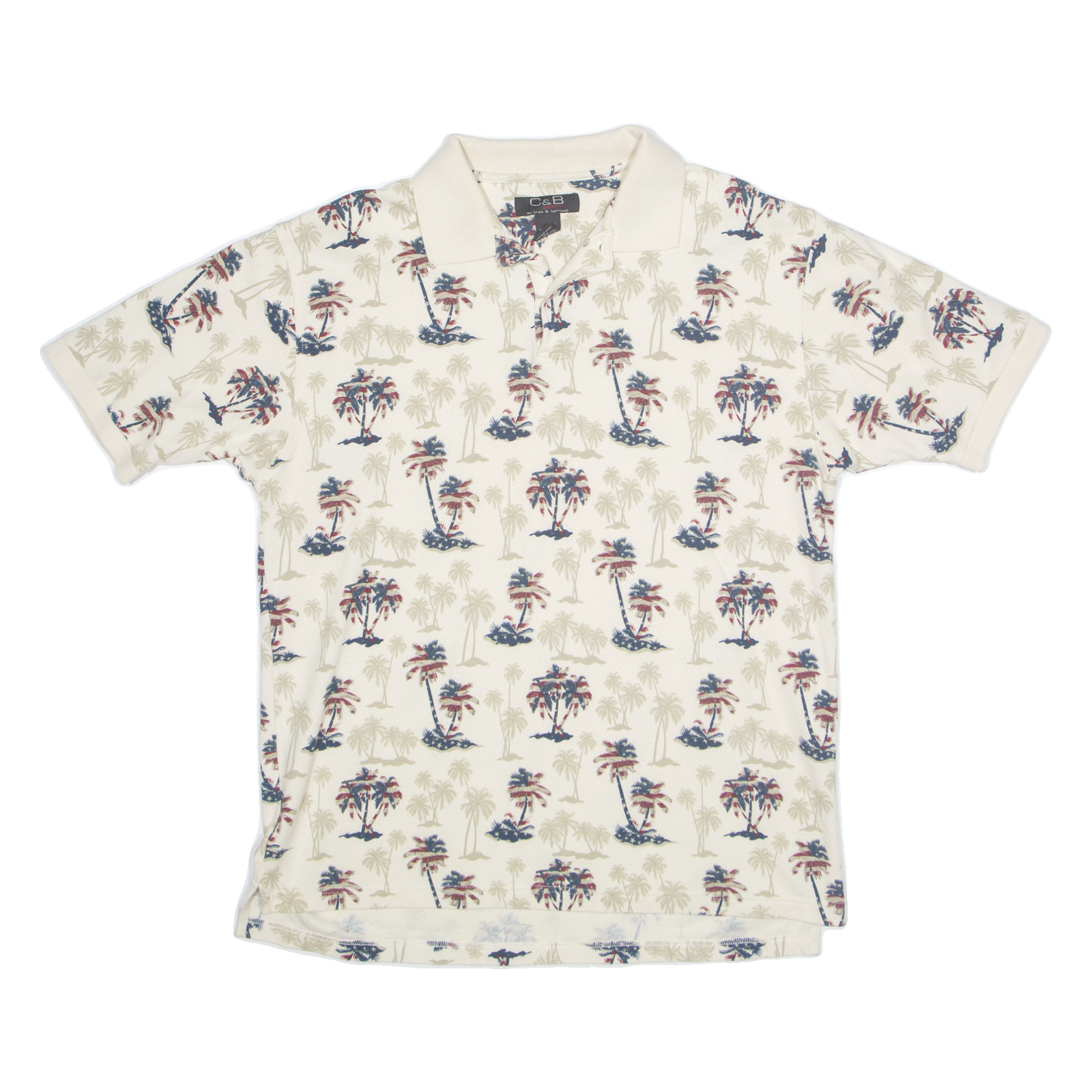 C&B USA Palm Tree Print Mens Polo Shirt Cream L Refurbished - N/A refurbished available on Cerqular