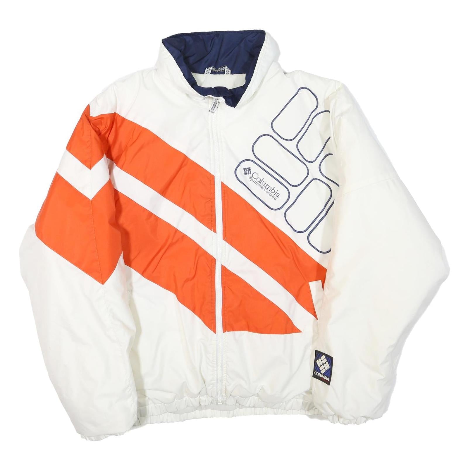 COLUMBIA Mens White & Orange Polyester Blend Jacket L Sportswear Zip Fit Refurbished - N/A refurbished available on Cerqular