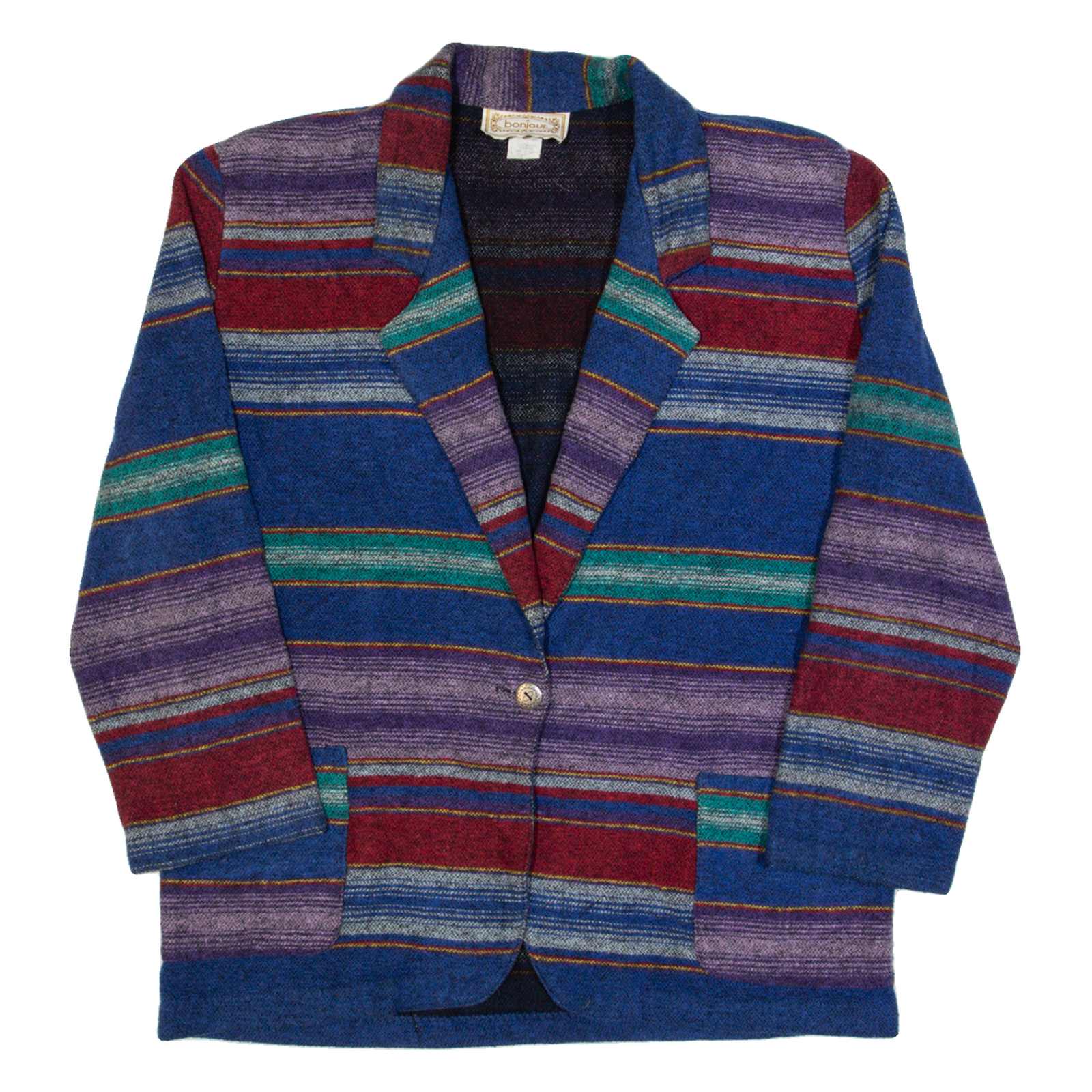 BONJOUR Shacket Womens Blazer Jacket Blue 90s Striped M Refurbished - N/A refurbished available on Cerqular