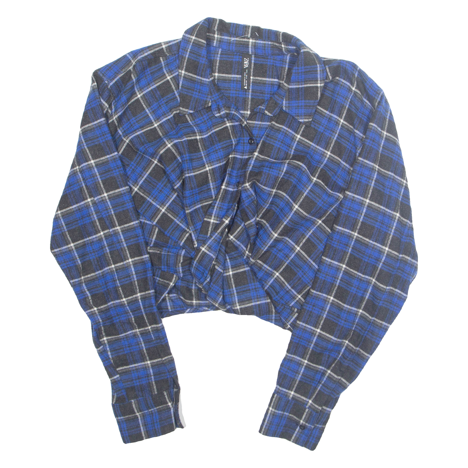 ZARA Womens Printed Blouse Blue Collared Long Sleeve Plaid L Refurbished - N/A refurbished available on Cerqular