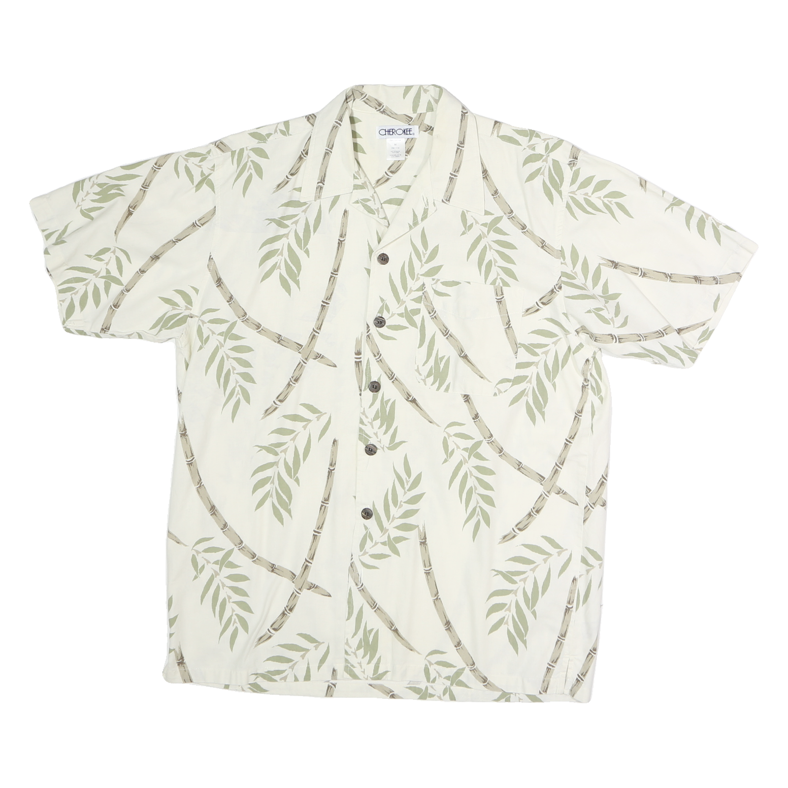 CHEROKEE Mens Cream & Green Printed Cotton Shirt M Casual Summer Short Sleeve Refurbished - N/A refurbished available on Cerqular