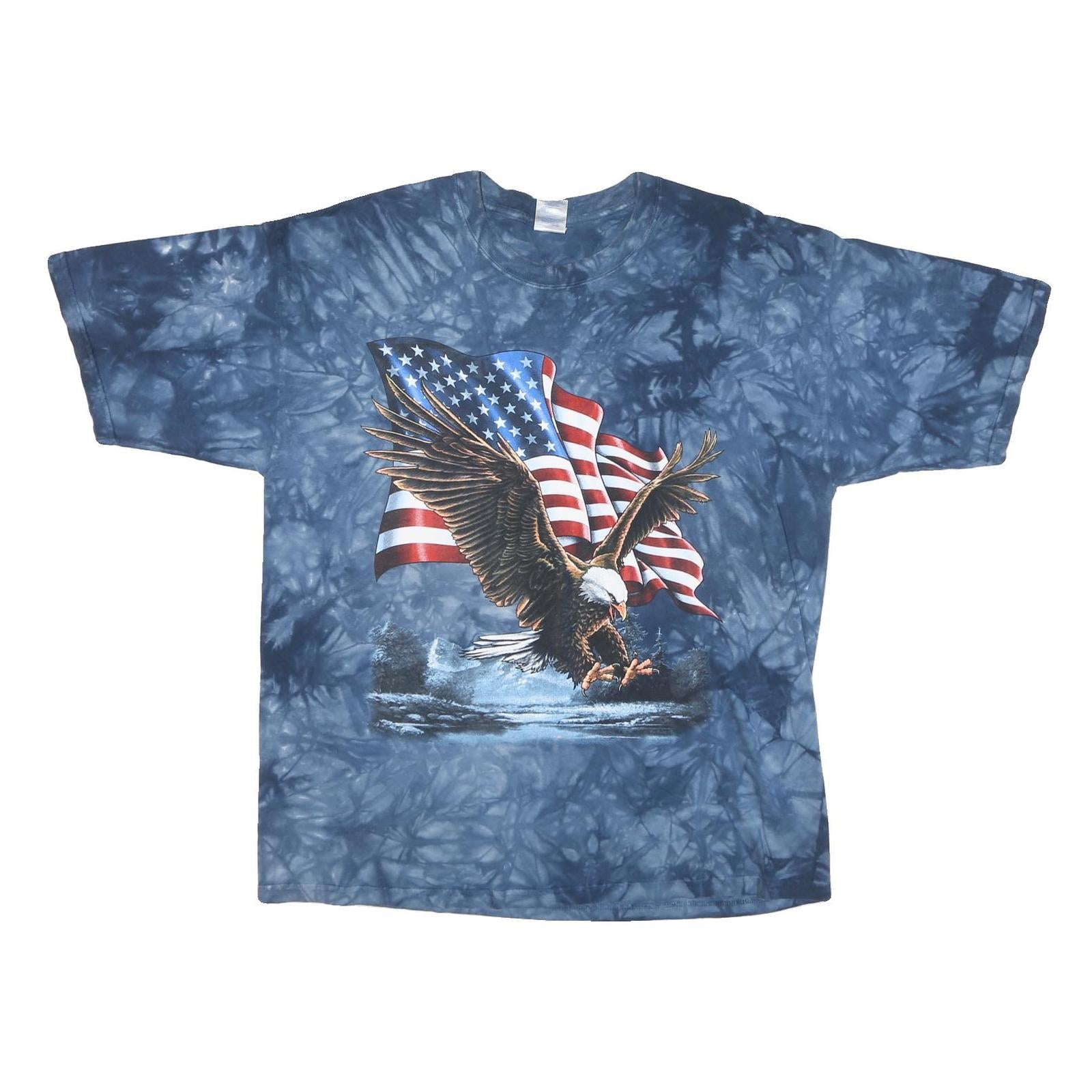 Mens Blue Tie Dye Eagle US Flag Graphic T-Shirt XL Short Sleeve Crew Neck Refurbished - N/A refurbished available on Cerqular