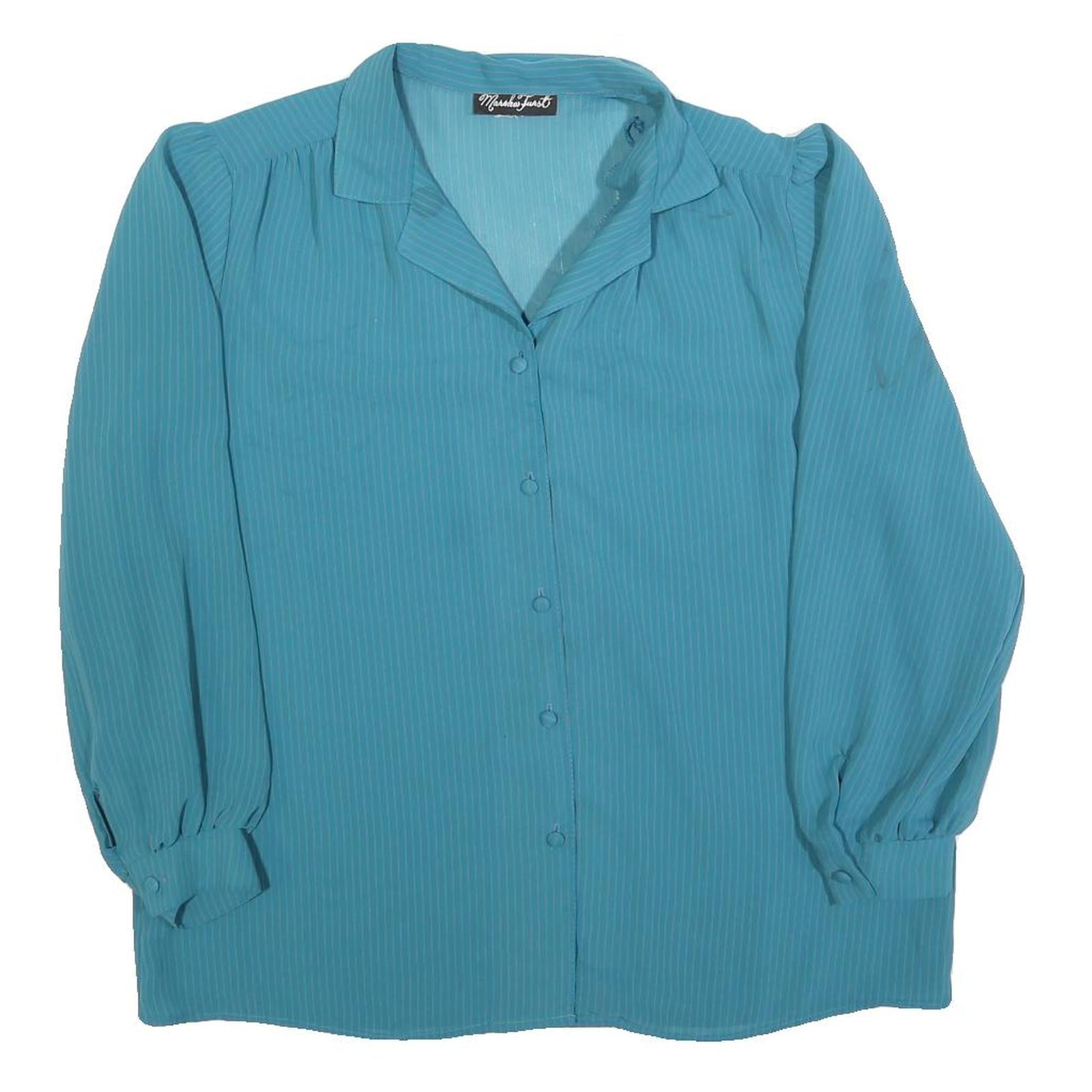 MARSHA FURST Womens Blue Button Shirt Long Sleeve Collared L Polyester Blend Top Refurbished - N/A refurbished available on Cerqular