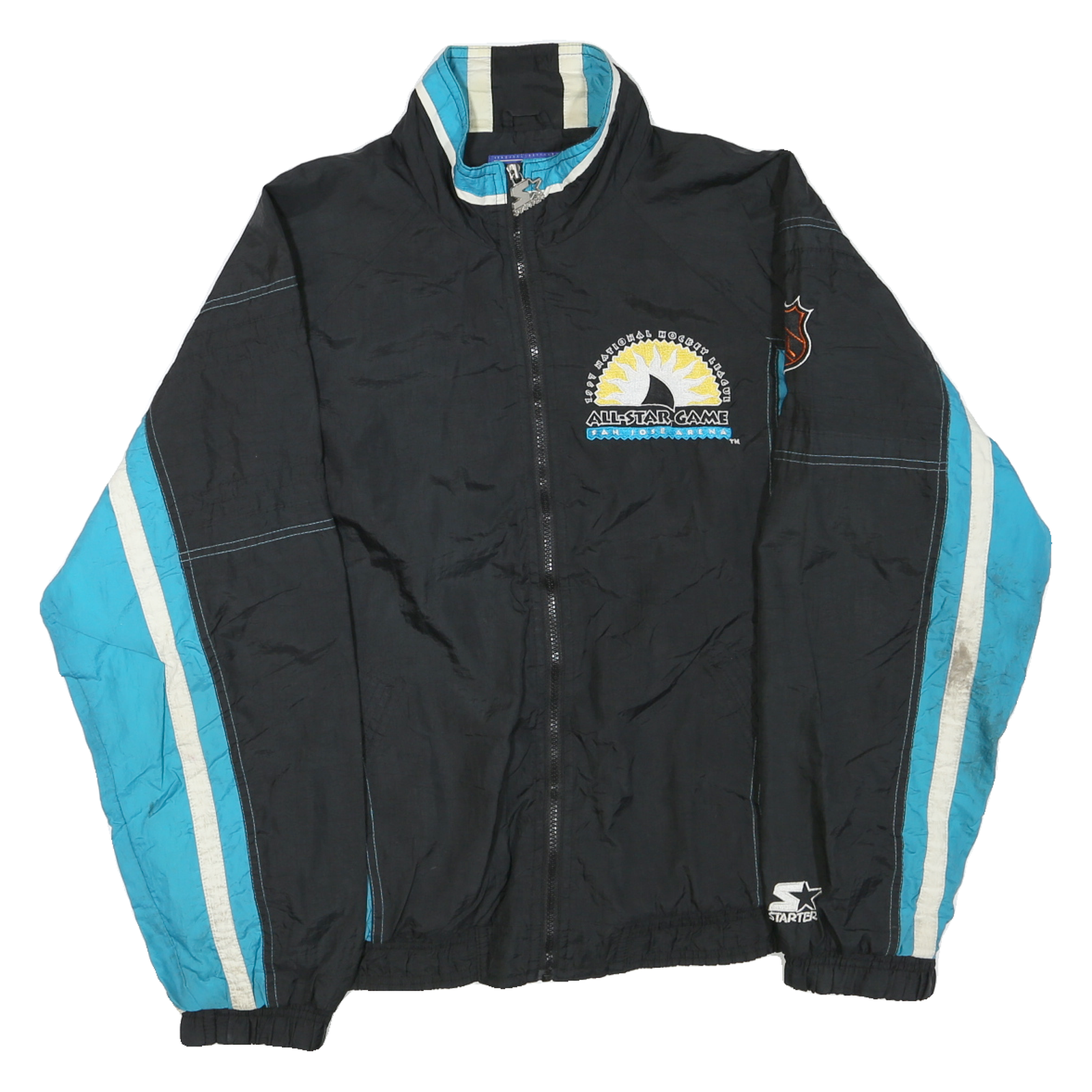 STARTER Mens Black & Blue All Star Game Zip Jacket M Polyester Blend Striped Refurbished - N/A refurbished available on Cerqular
