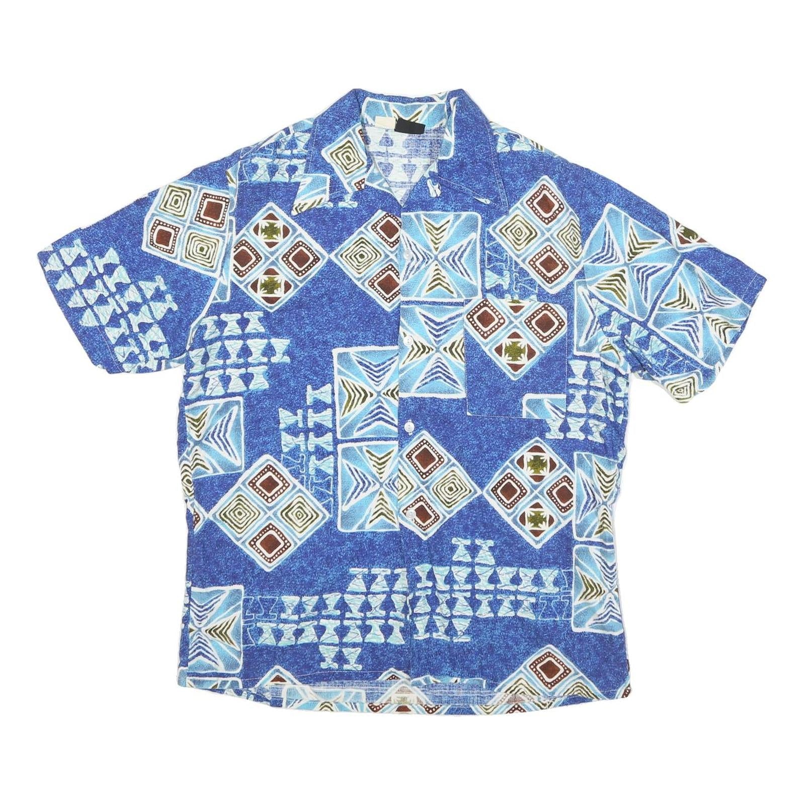 Mens Blue Pattern Cotton Blend Shirt M Short Sleeve Button Closure Casual Refurbished - N/A refurbished available on Cerqular