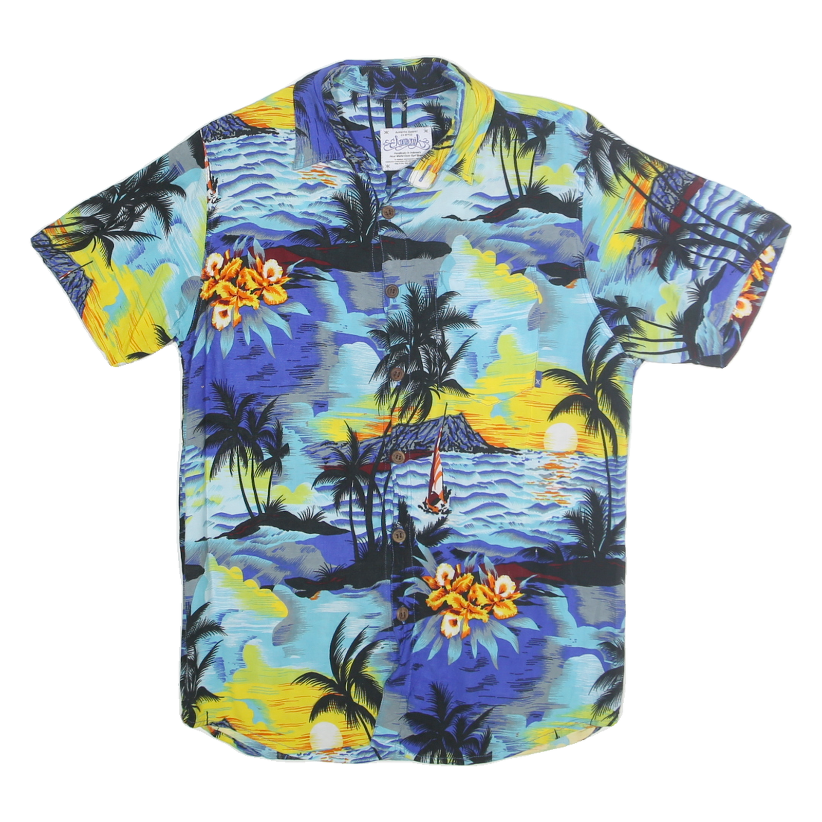 EKUMENIK Mens Blue Yellow Hawaiian Shirt M Rayon Relaxed Fit Refurbished - N/A refurbished available on Cerqular