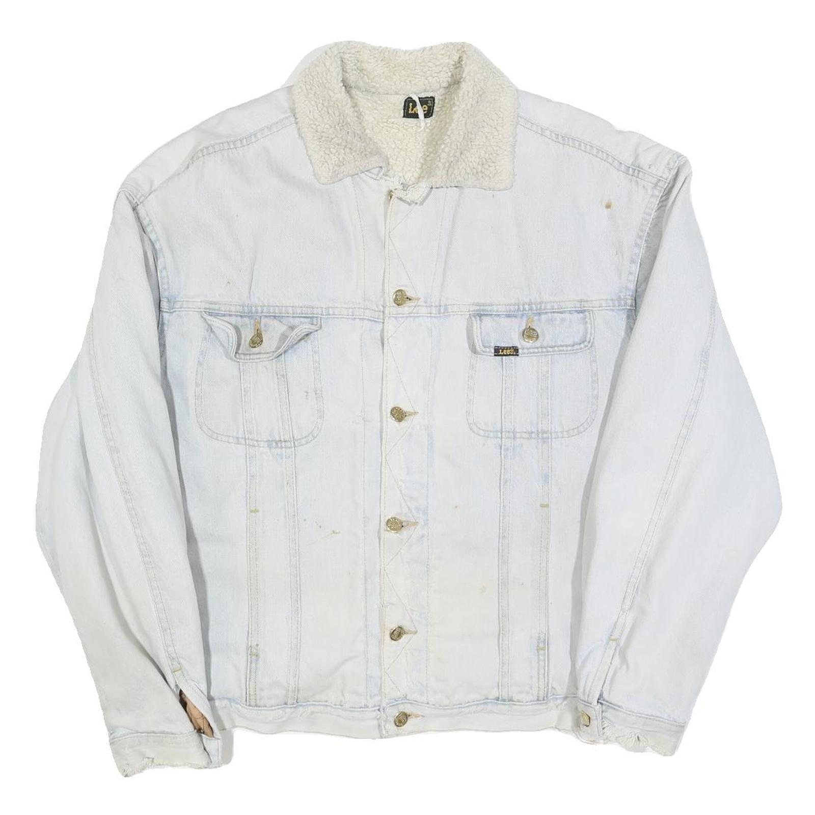 LEE Mens White Cotton Sherpa Collar Button Jacket XL Denim Outerwear Refurbished - N/A refurbished available on Cerqular