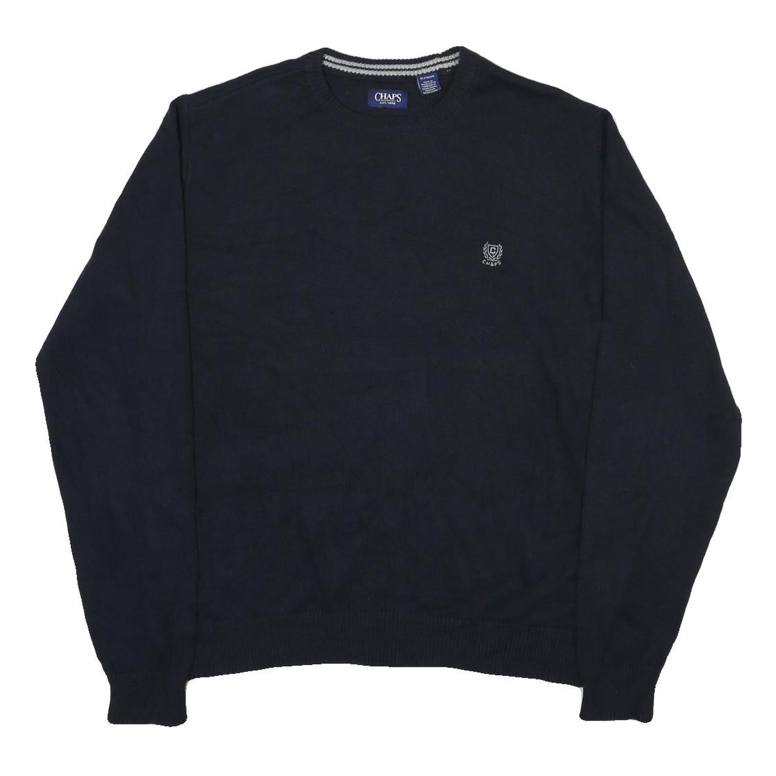 CHAPS Mens Navy Blue Plain Cotton Blend Jumper Crew Neck Basic Knit XL Classic Refurbished - N/A refurbished available on Cerqular