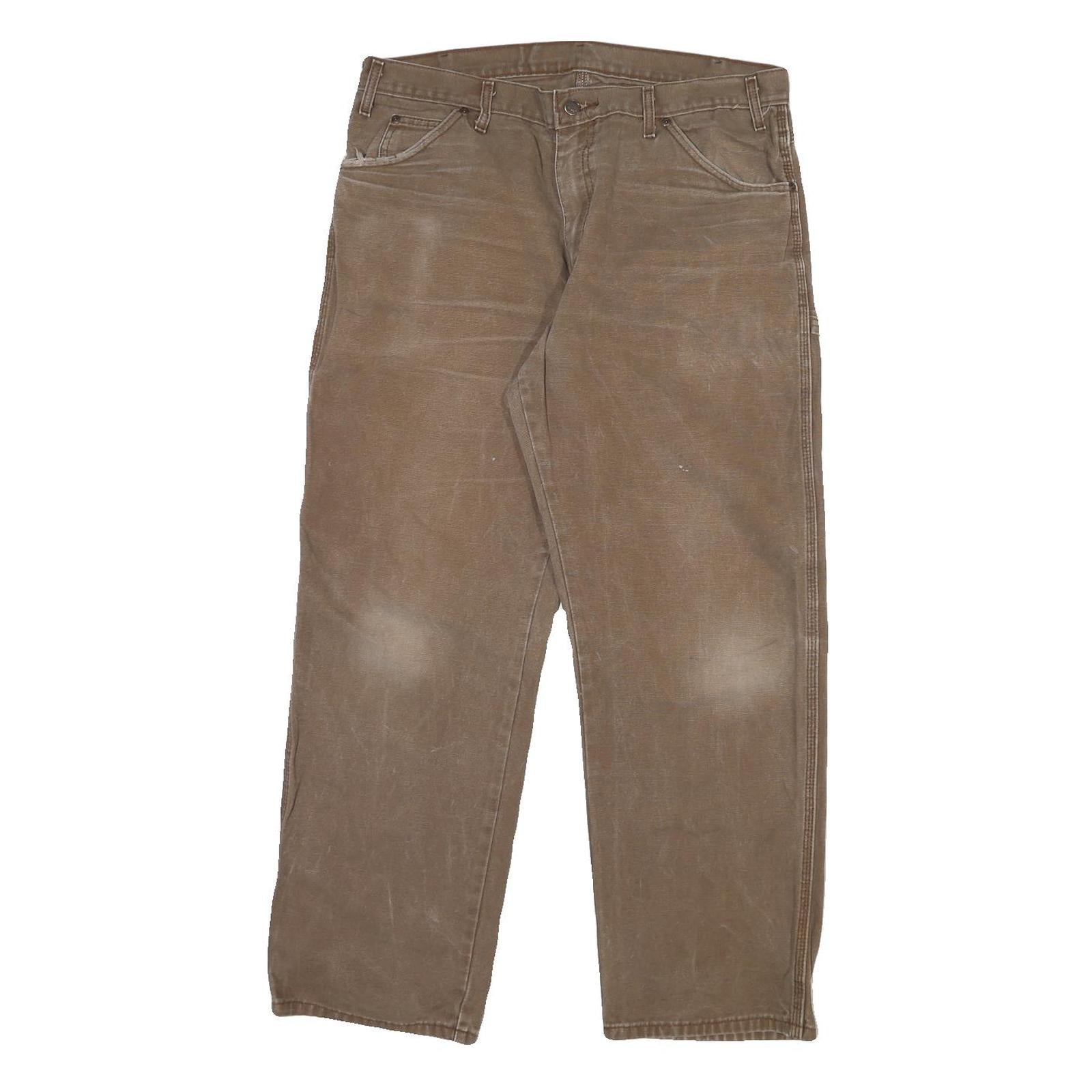 DICKIES Mens Cotton Blend Brown Regular Leg Trousers W36 L30 Workwear Zip Refurbished - N/A refurbished available on Cerqular