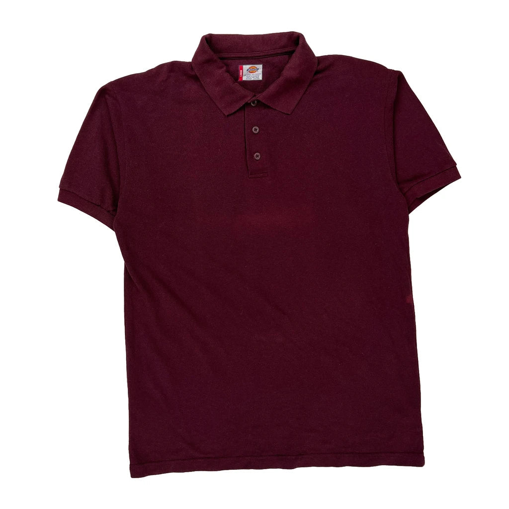 Dickies Polo Shirt - Large Burgundy Cotton Blend Refurbished - Thrifted (note: this is a term often used to describe second- refurbished available on Cerqular
