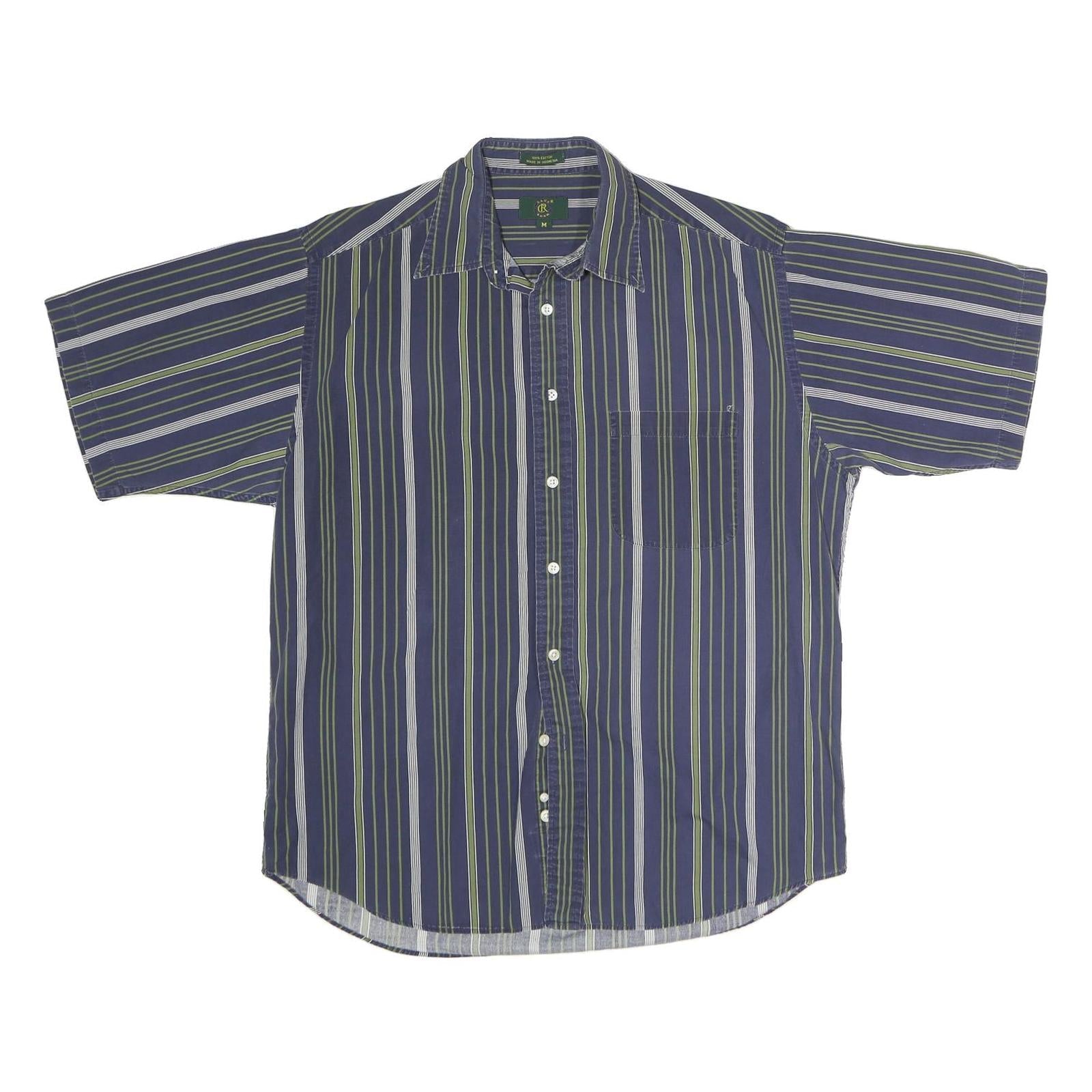 CLUB ROOM Mens Blue & Green Striped Shirt L Cotton Casual Short Sleeve Button Refurbished - N/A refurbished available on Cerqular