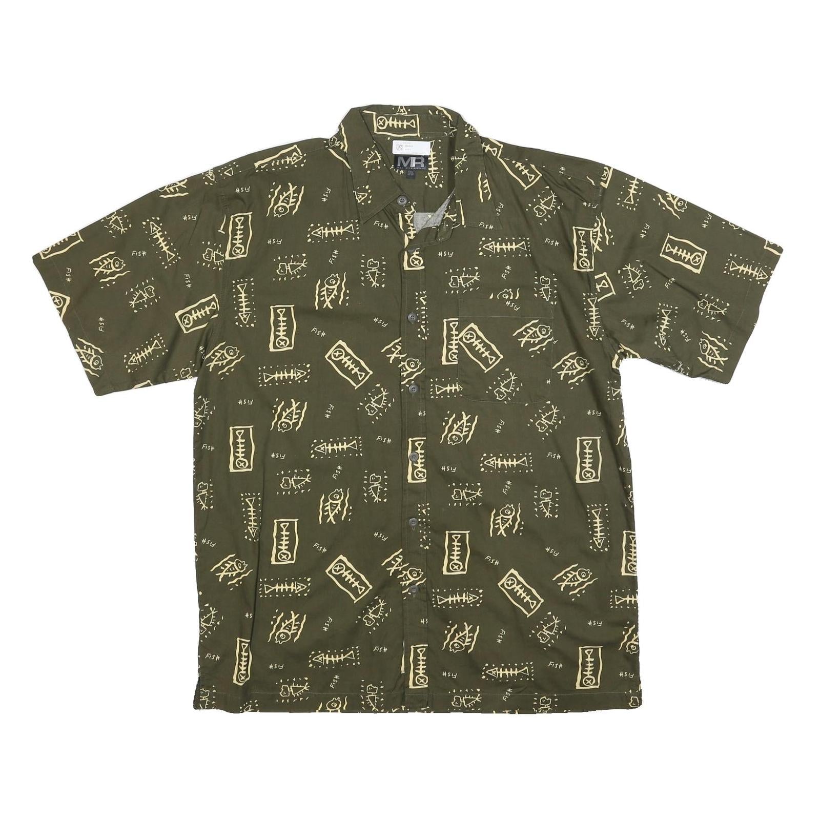 MEL RICHMAN Mens Green & Cream Cotton Blend Shirt 2XL Printed Button Short Refurbished - N/A refurbished available on Cerqular