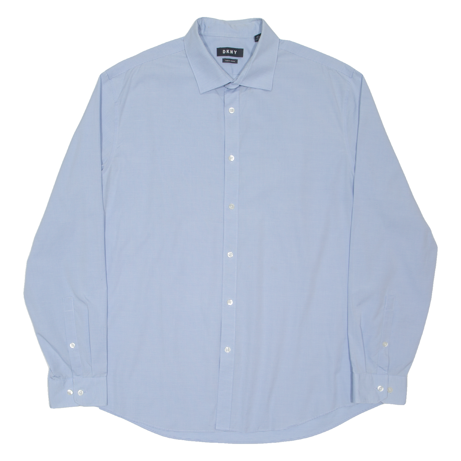 DKNY Slim Fit Stretch Mens Shirt Blue Gingham Long Sleeve L Refurbished - N/A refurbished available on Cerqular