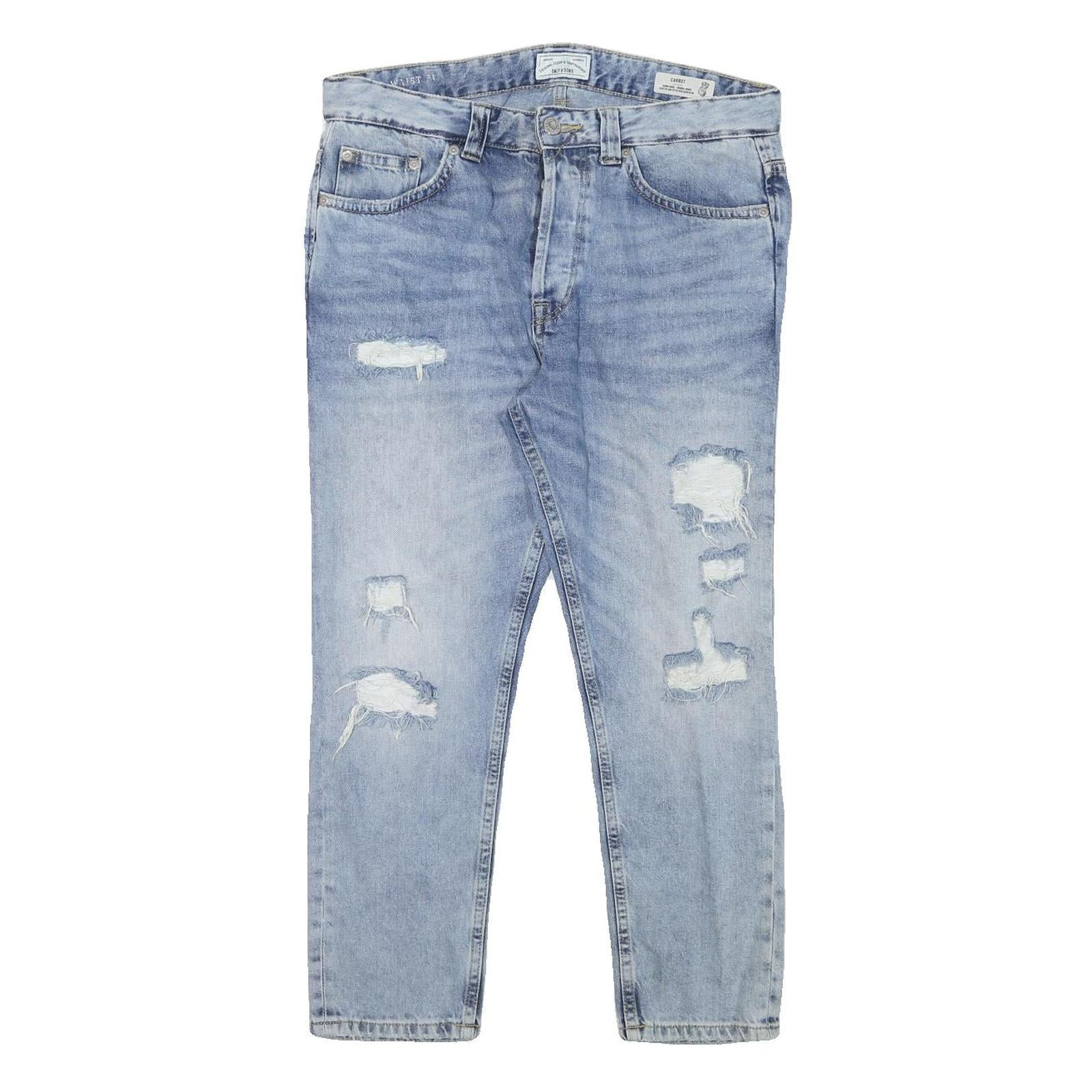 ONLY AND SONS Mens Slim Blue Denim Rinse W34 L25 Distressed Jeans Refurbished - N/A refurbished available on Cerqular