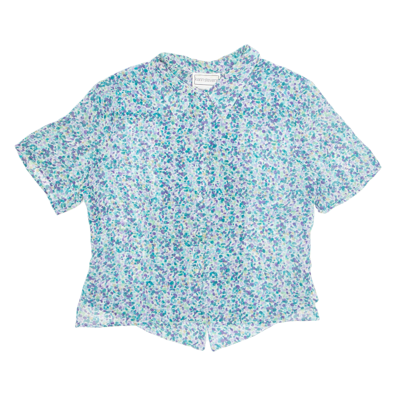 KARIN STEVENS Womens Printed Shirt Blue Collared Crazy Pattern M Refurbished - N/A refurbished available on Cerqular
