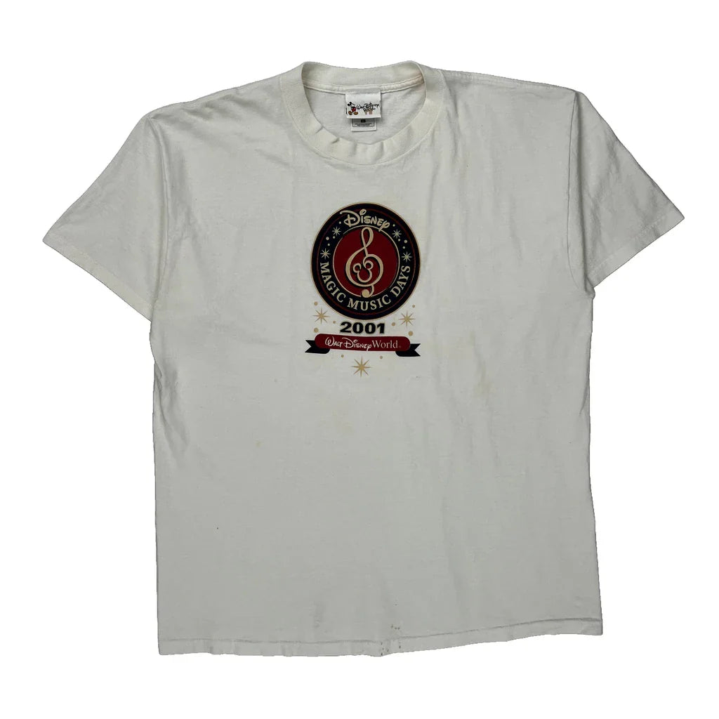 Magic Music Days 2001 Disney Graphic T-Shirt - XL White Cotton Refurbished - Thrifted (note: this is a term often used to describe second- refurbished available on Cerqular
