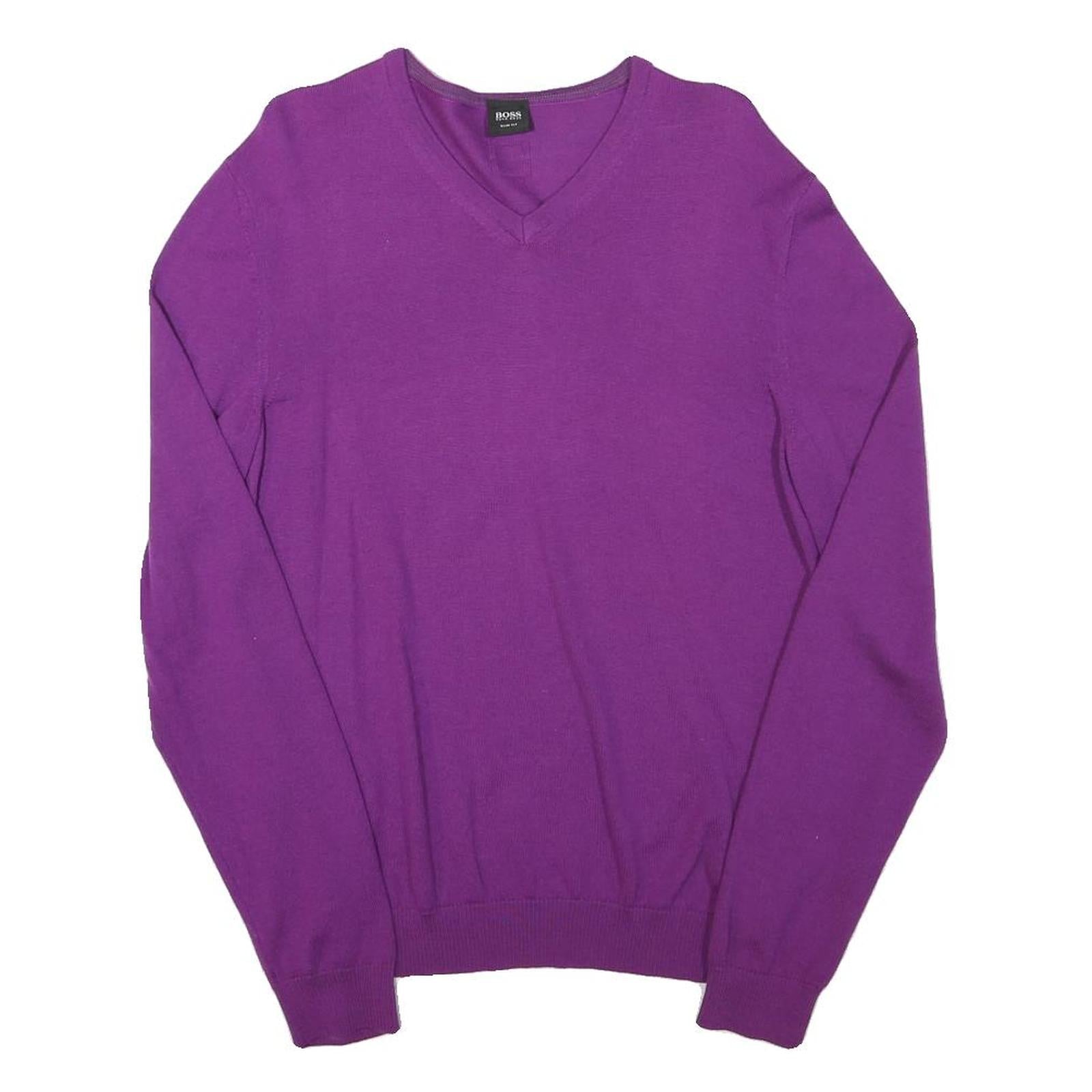 CALVIN KLEIN Mens Purple Plain Jumper V-Neck Basic Knit M Cotton Blend Soft Fit Refurbished - N/A refurbished available on Cerqular