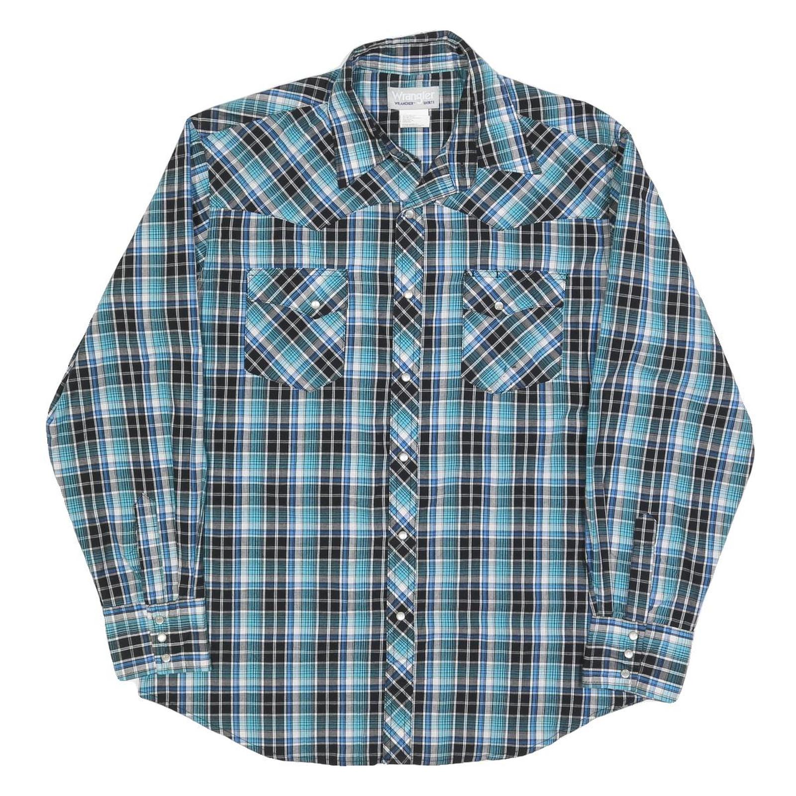 WRANGLER Mens Blue & Black Check Shirt L Western Style Casual Cotton Blend Refurbished - N/A refurbished available on Cerqular