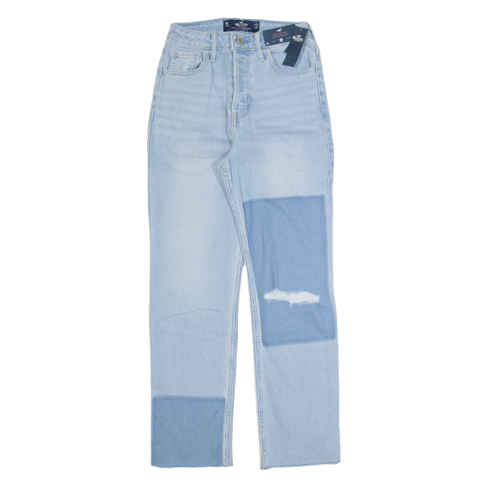 HOLLISTER Ultra High Rise Distressed Womens Jeans Blue Straight W24 L27 Refurbished - N/A refurbished available on Cerqular