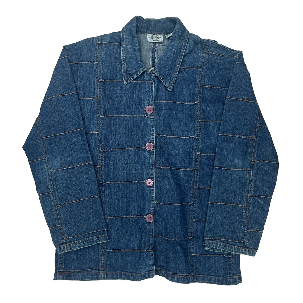 Caren Sport Denim Jacket - 2XL Blue Cotton Refurbished - Thrifted (note: this is a term often used to describe second- refurbished available on Cerqular
